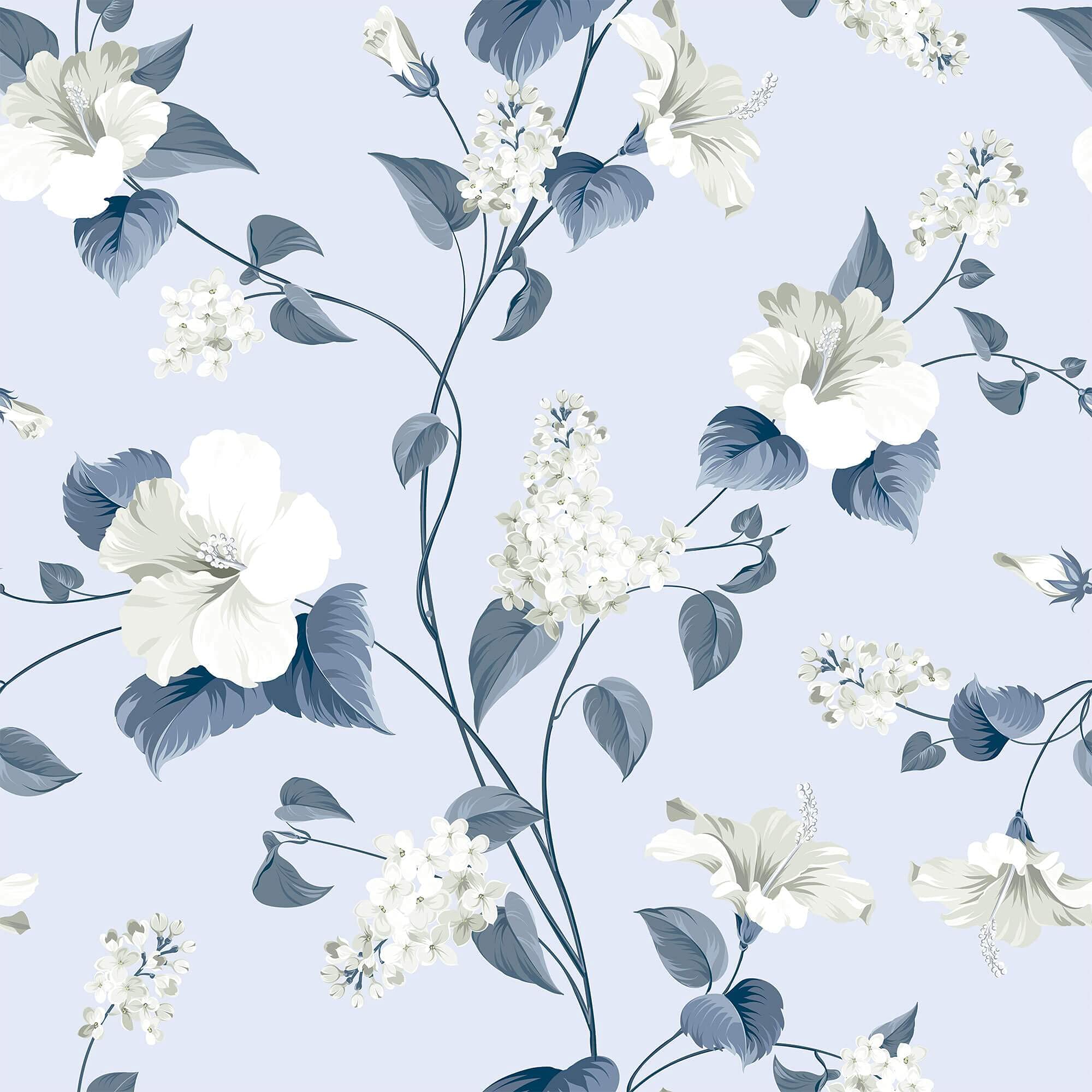 SpeedWallpaper Blue Hibiscus Peel and Stick Removable Wallpaper 5016