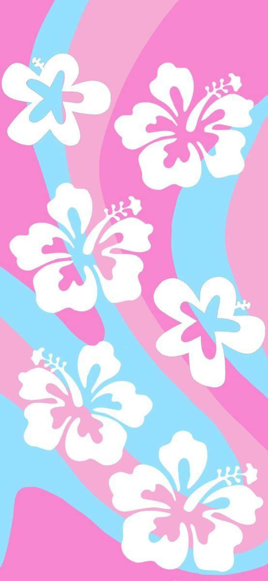 Download Tropical Hibiscus Pattern Pink Blue Wallpaper