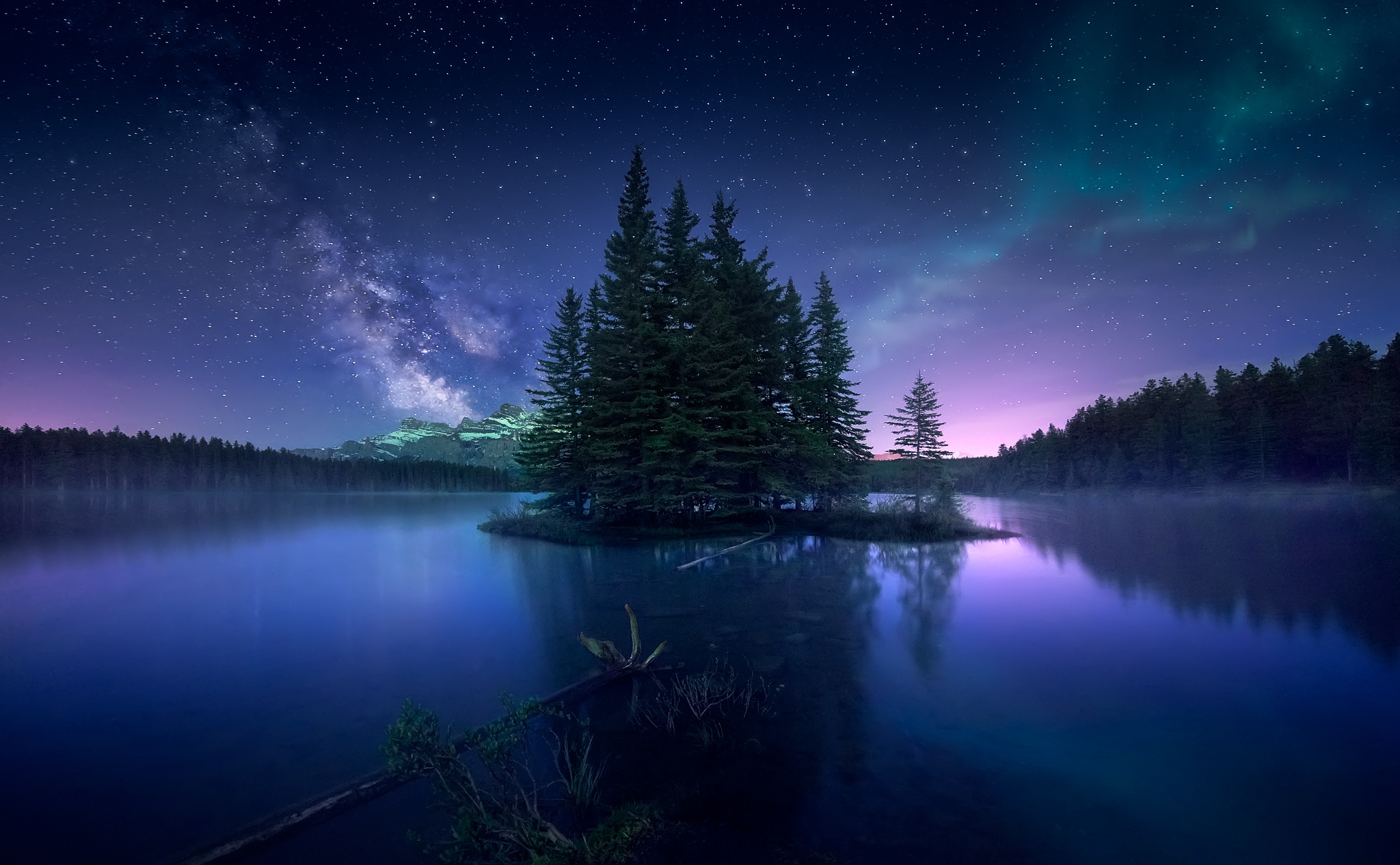 Wallpaper forest, the sky, night, Northern lights, Canada for mobile and desktop, section пейзажи, resolution 2048x1265