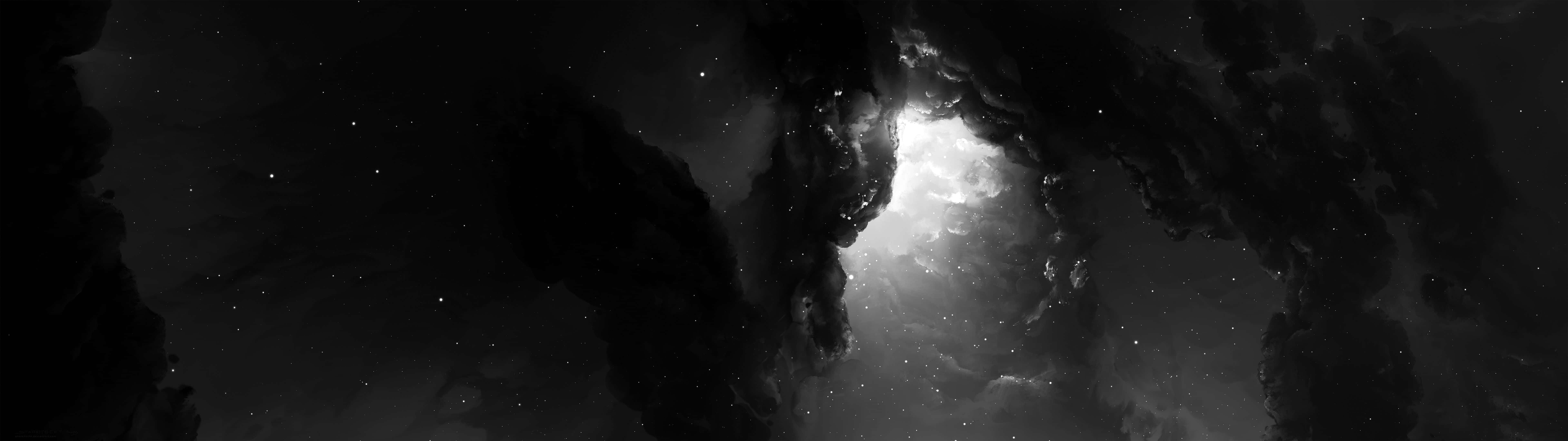 Download A Black And White Image Of A Cave With Stars Wallpaper