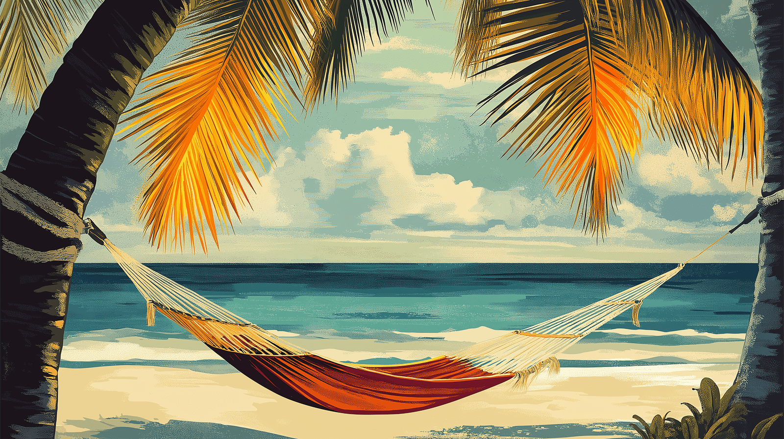 Mural Wallpaper hammock. Tropical getaway under the palm trees