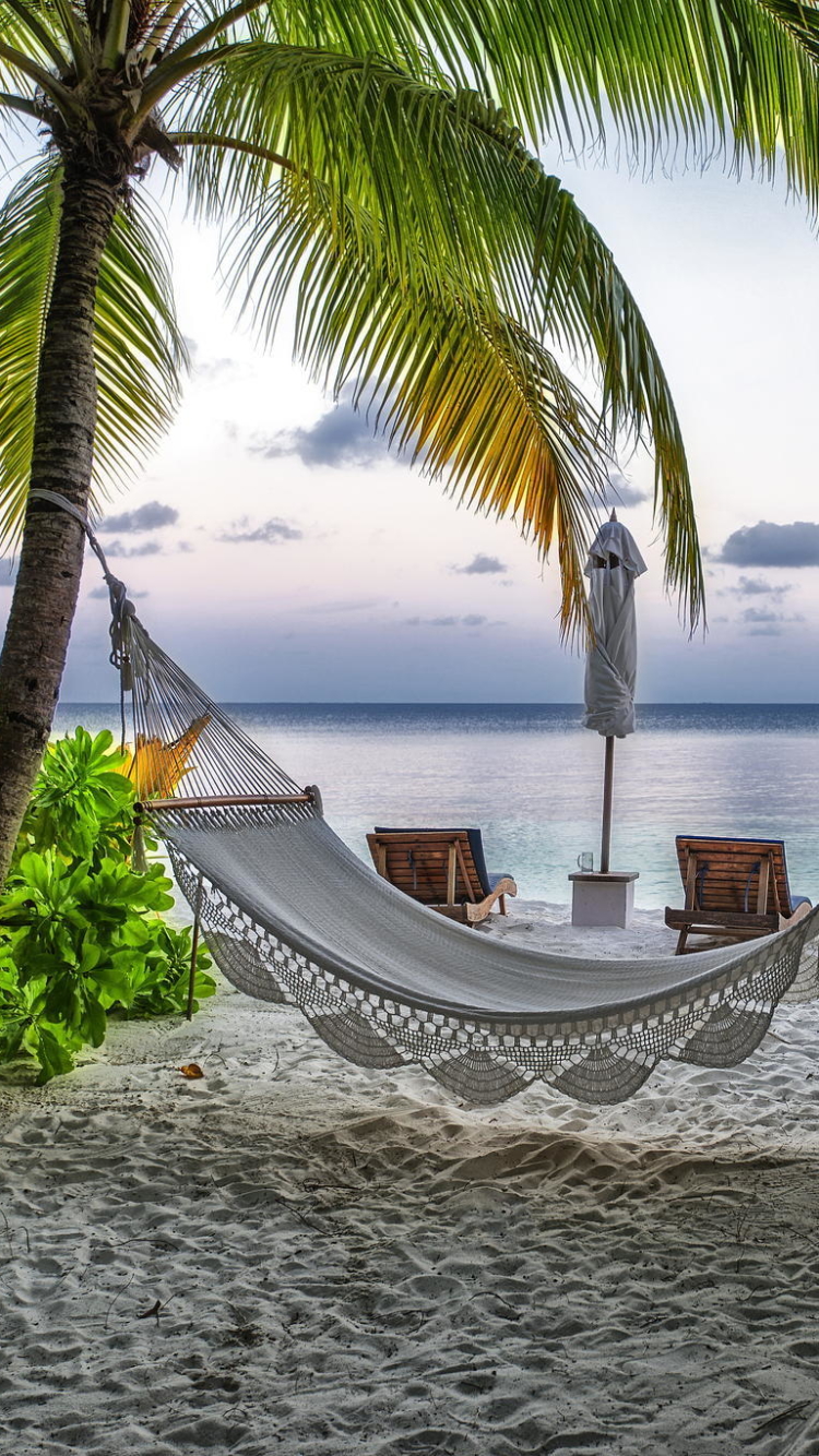 Phone wallpaper: Maldives, Beach, Man Made, Hammock, Holiday, Tropical 1345454
