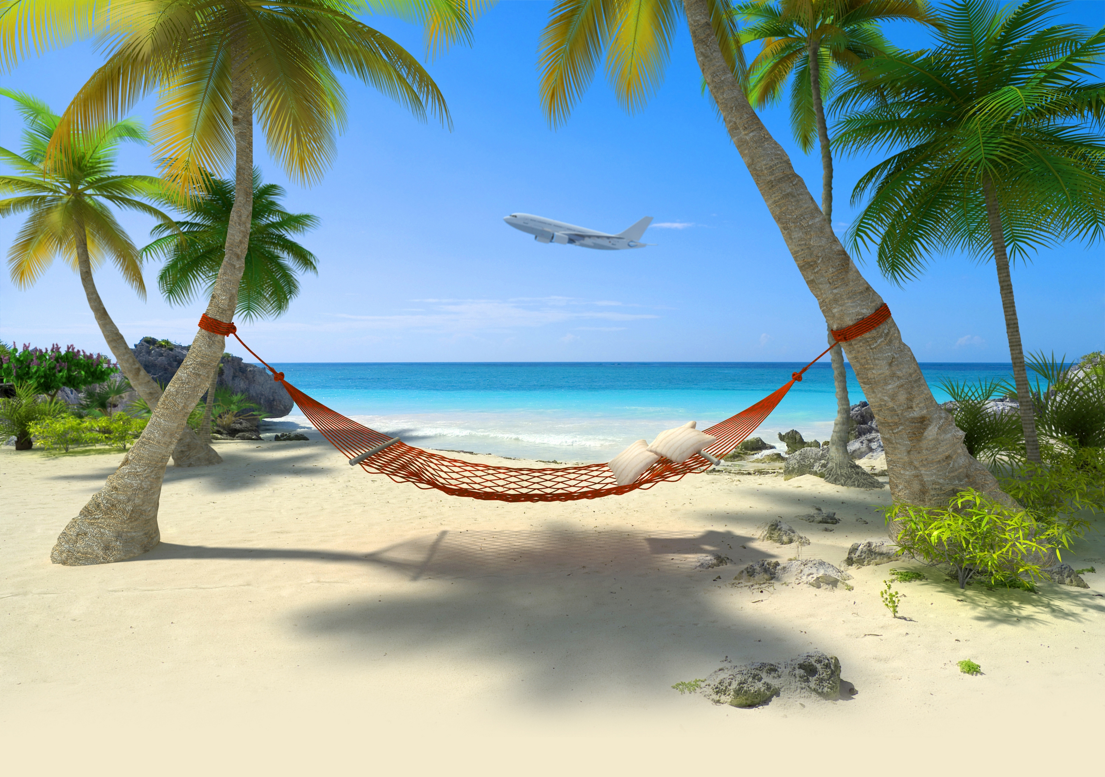 Wallpaper sea, beach, tropics, hammock, the plane, beach, sea, hammock for mobile and desktop, section пейзажи, resolution 4500x3164