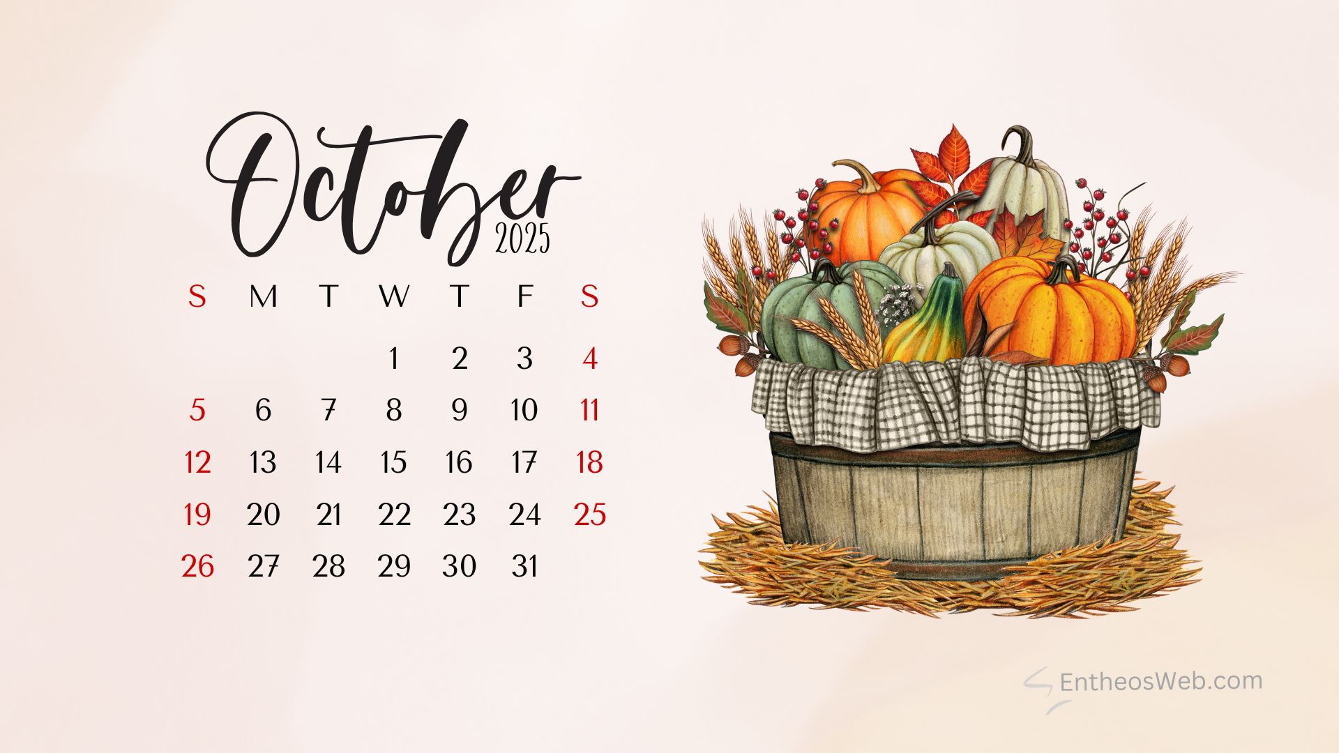 October 2024 Calendar Desktop Wallpaper Background