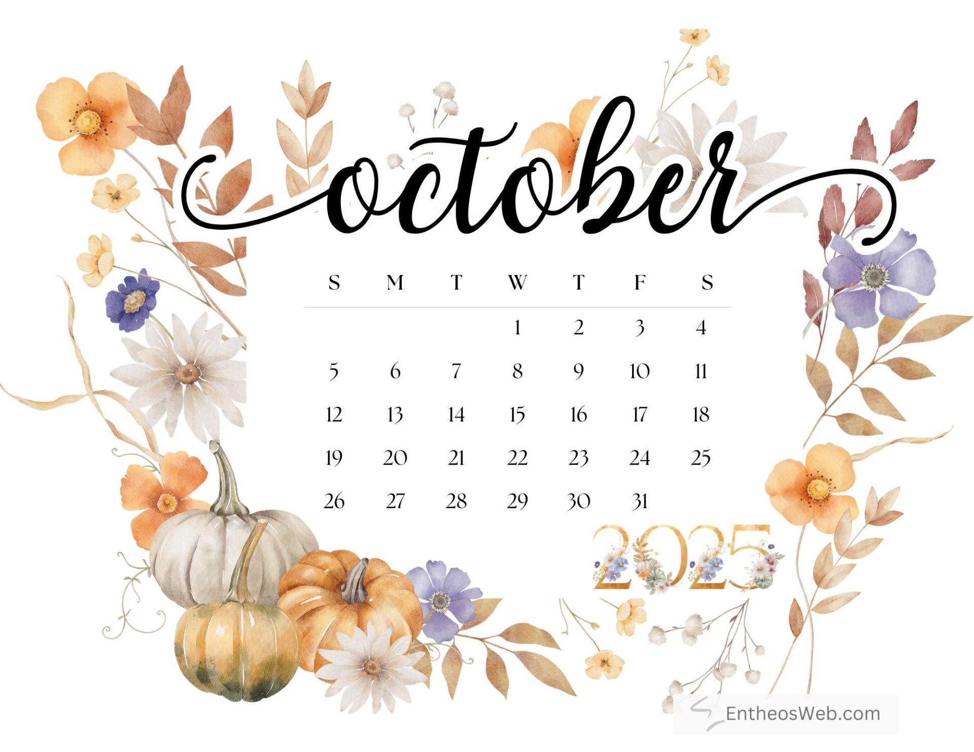 October Calendar 2025 Free Printable