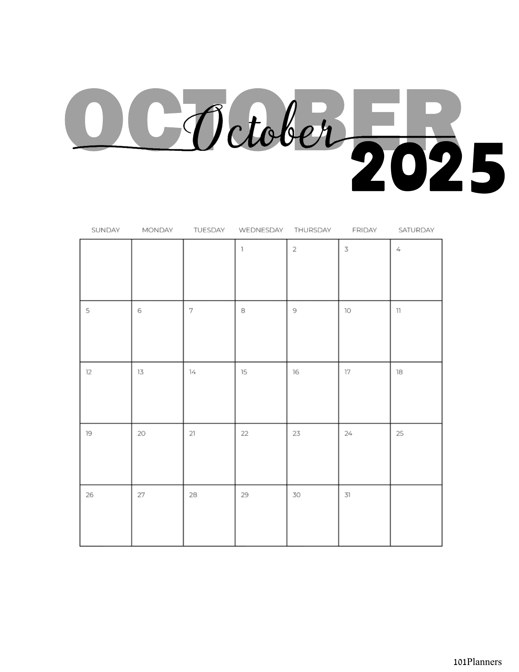 Free Printable October 2025 Calendar