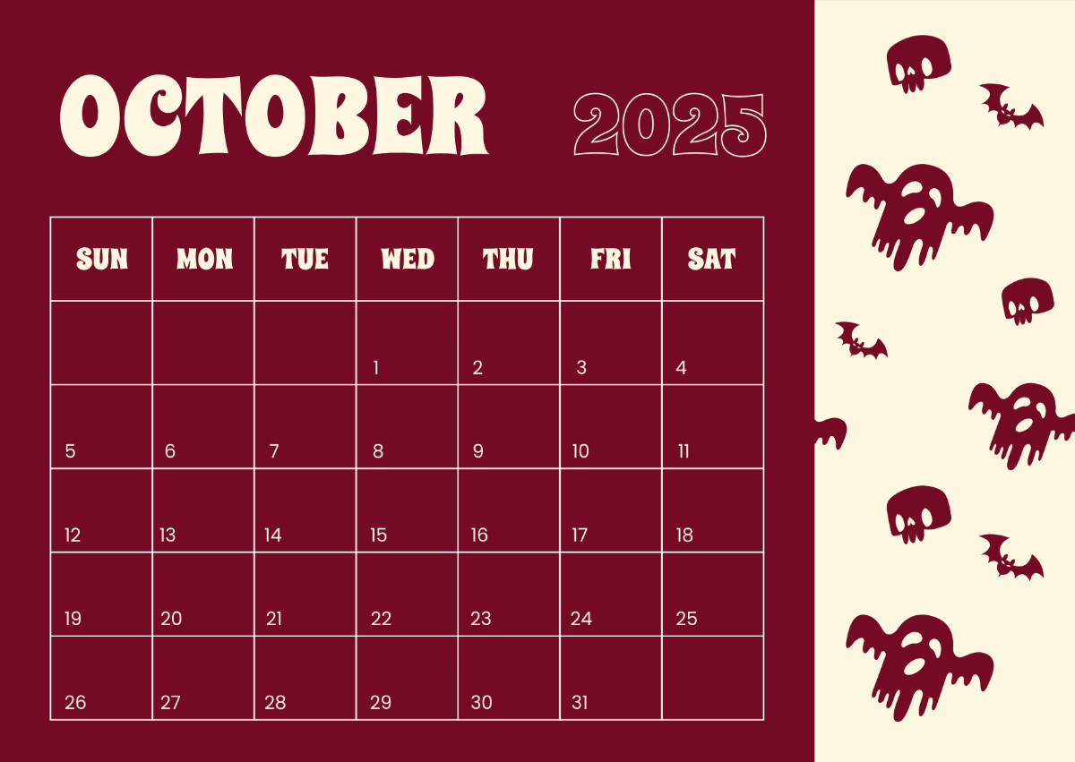 Free Simple October 2025 Calendar to Edit Online