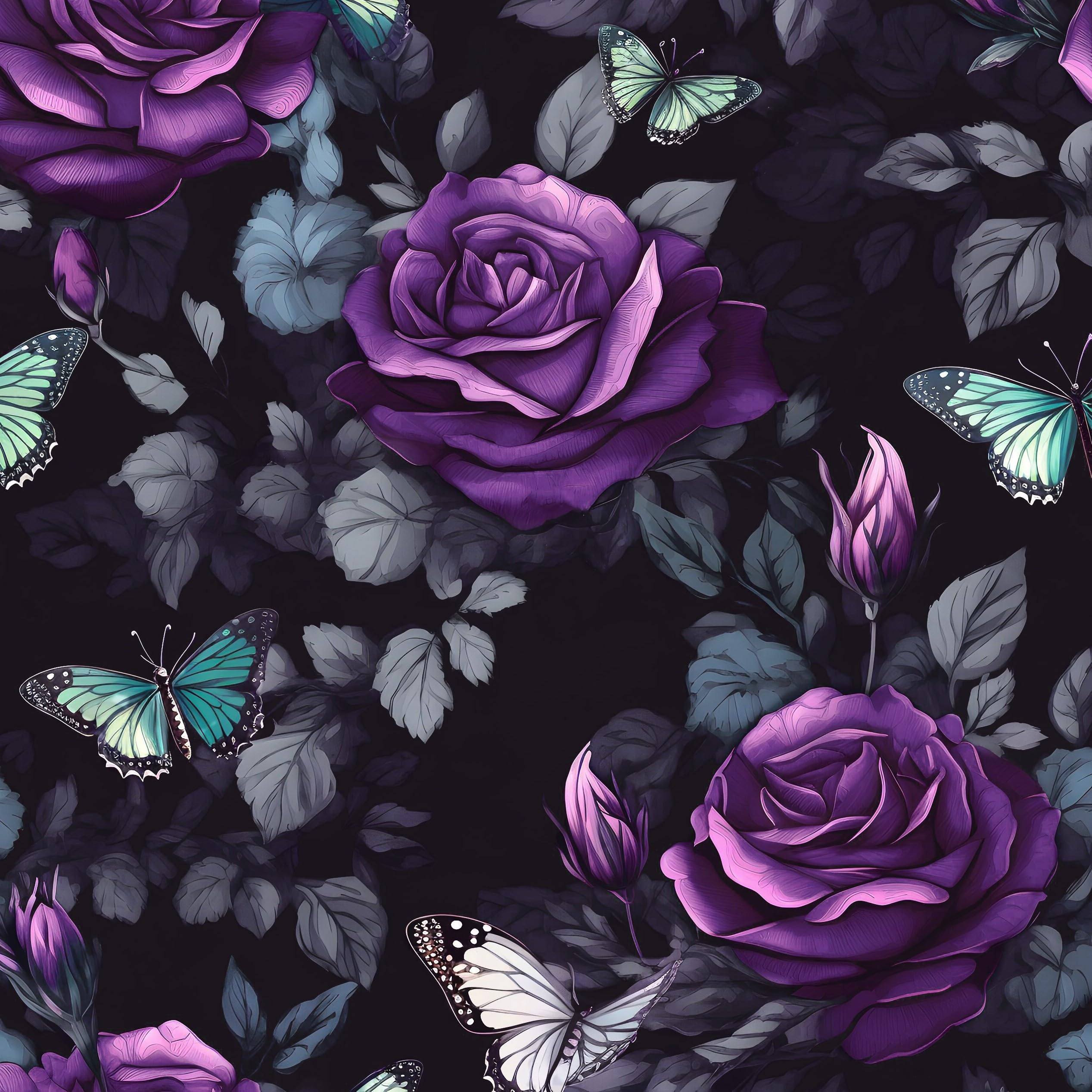 Black Foral Wallpaper Peel And Stick Dark Purple Rose Contact Paper 17.4 X 393, Waterproof Self Adhesive Flower Butterfly Wall Paper For Bedroom Countertop Desk Cabinets Decor Renter Friendly