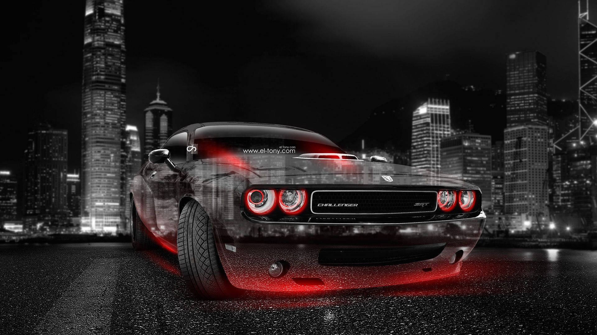 Download Dodge Challenger With Red Halo Headlights Wallpaper