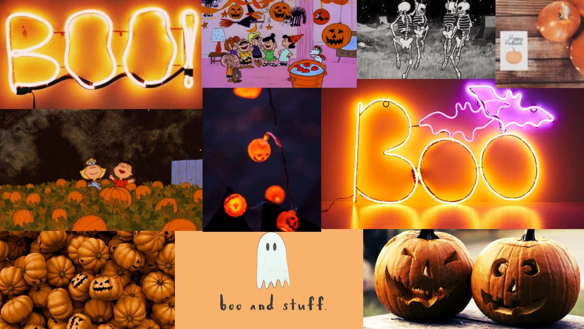 Download Halloween Collage With Pumpkins And Halloween Signs Wallpaper