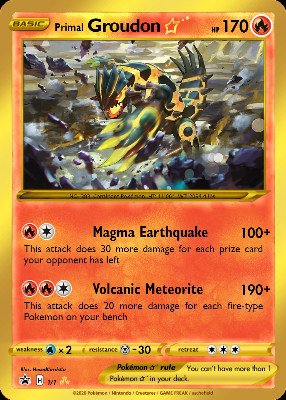 Pokemon Primal Groudon Gold Star Trading Card