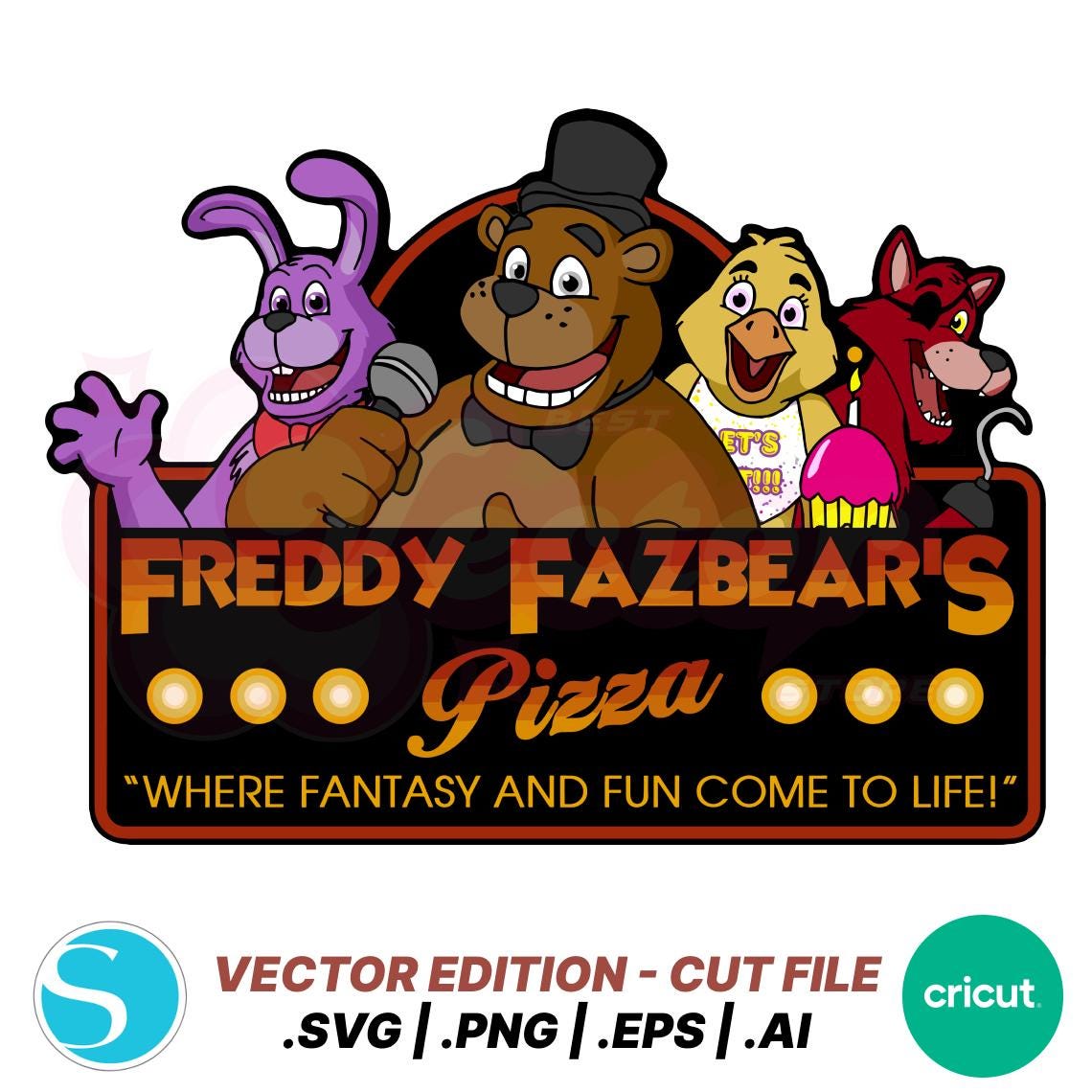 Five Nights at Freddys Freddy Fazbear Pizza PNG SVG Designs Vector Ready to Print and Cut Digital Design Cricut Silhouette Cameo