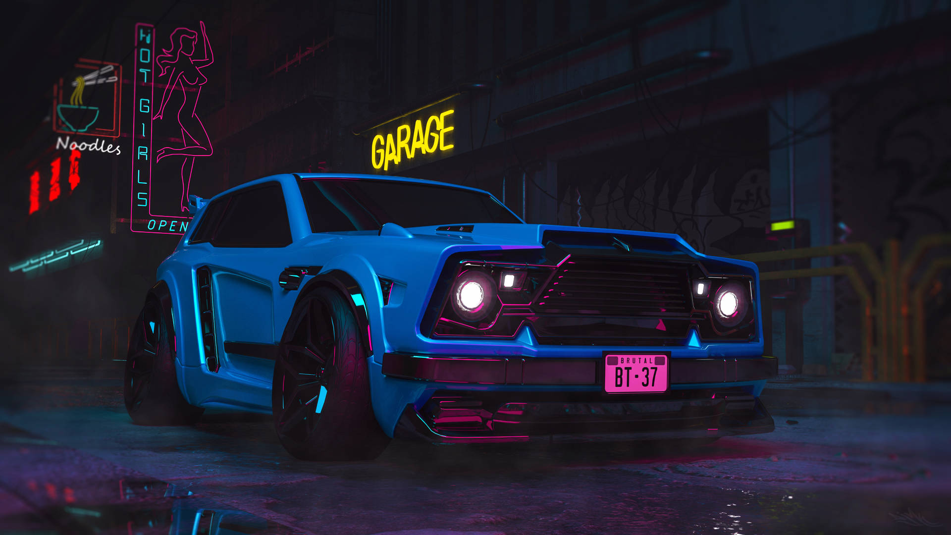 Download Caption: Rocket League Cyberpunk Car Immersed in a 2K Resolution Game Wallpaper