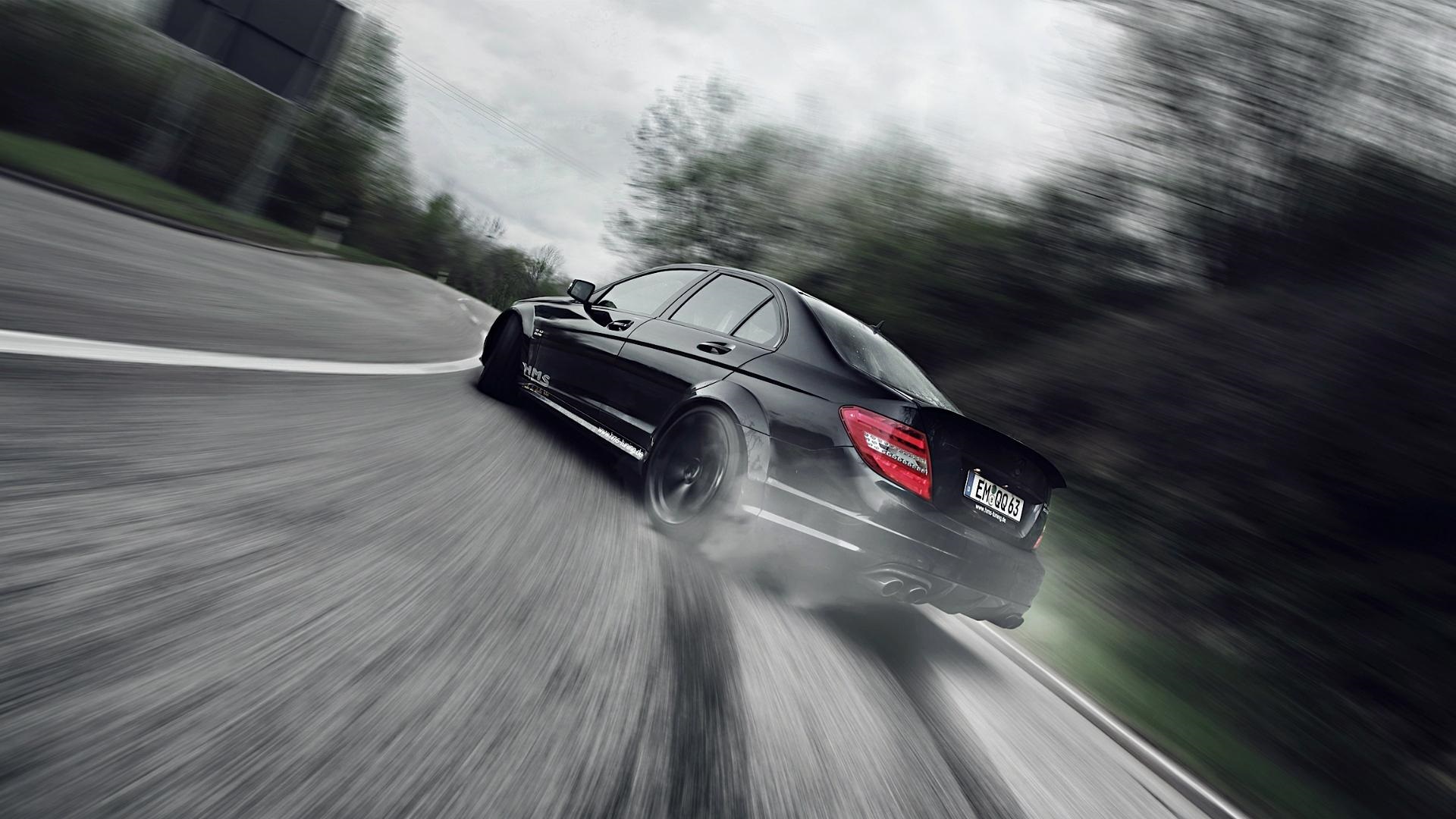 Wallpaper Black car rear view, speed, road 1920x1080 Full HD 2K Picture, Image