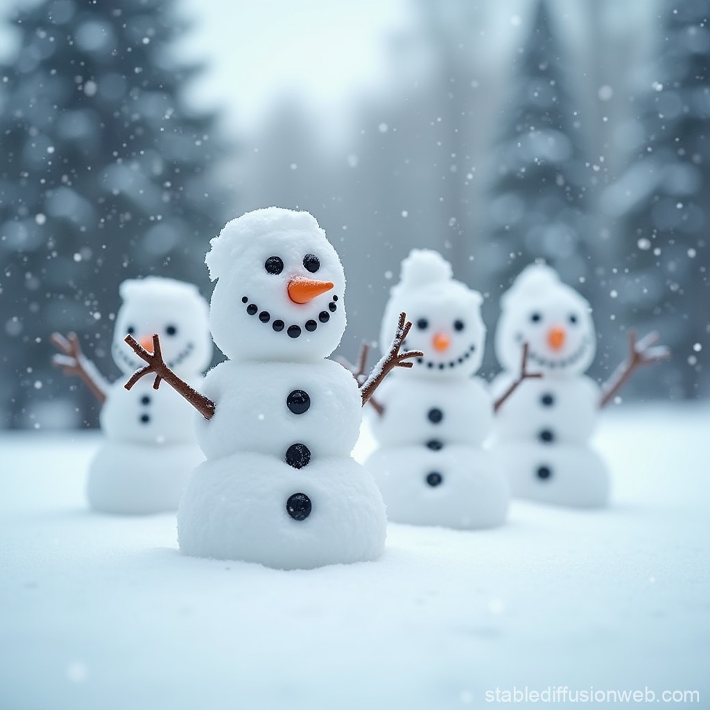 Funny Snowmen in Heavy Snow Flurries. Stable Diffusion Online