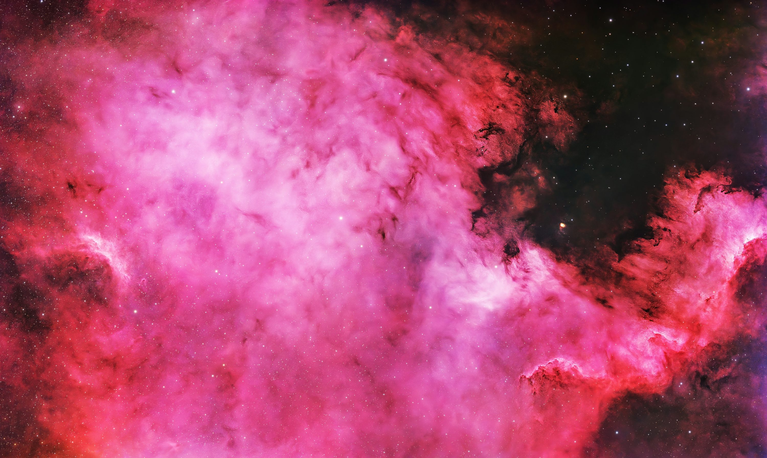 A beautiful, pink nebula fills the cosmic expanse. photo