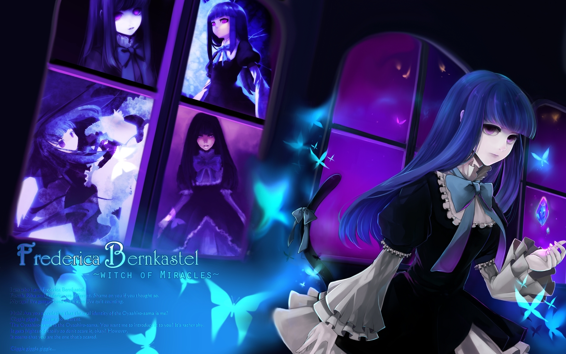 Wallpaper girl, night, blue, butterfly, window, tail, crystals, the witch for mobile and desktop, section сёнэн, resolution 1920x1200