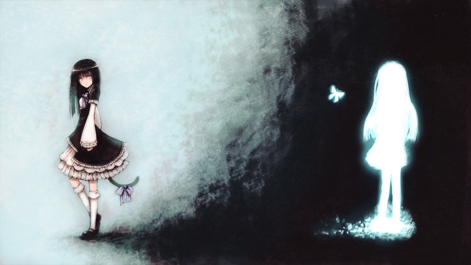 black, Hair, Blackball, Butterfly, Dress, Frederica, Bernkastel, Purple, Eyes, Ribbons, Silhouette, Tail, Umineko, No, Naku, Koro, Ni Wallpaper HD / Desktop and Mobile Background