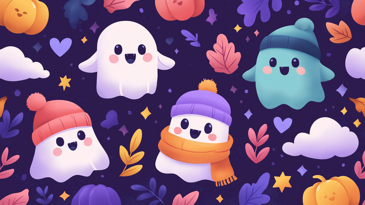 Whimsical Halloween Ghost Pattern Wallpaper. Cute Spooky Friends & Fa