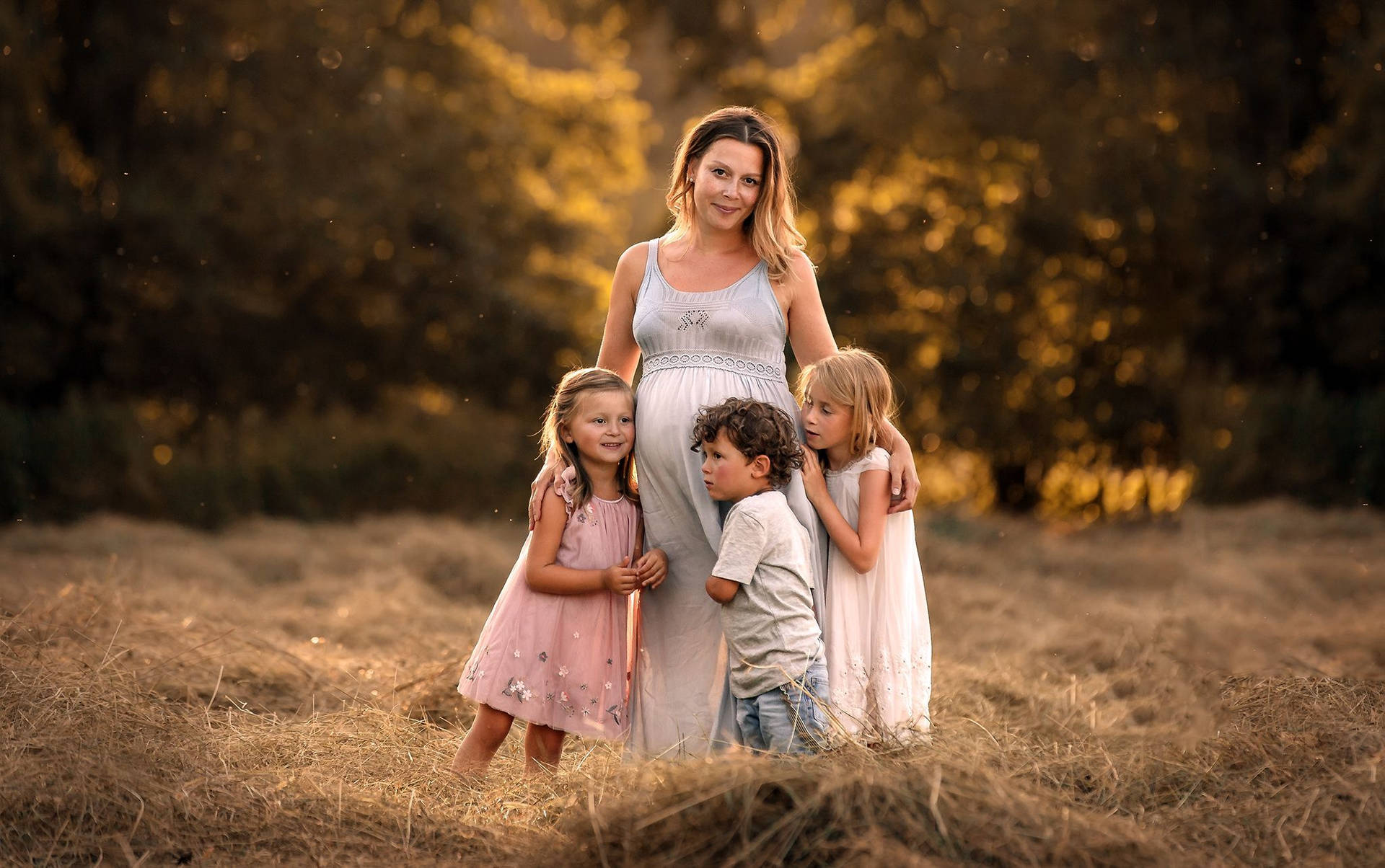 Download free Mother With Three Kids Wallpaper