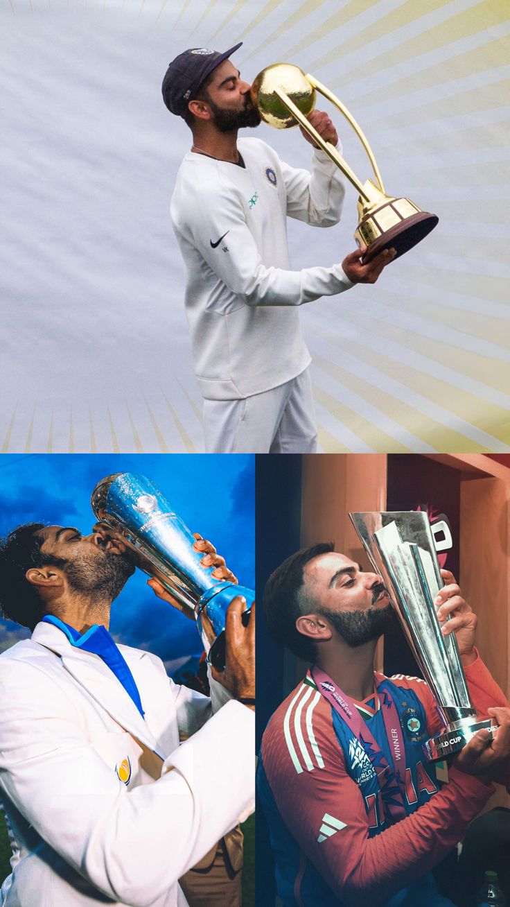 Virat Kohli kissing trophy wallpaper