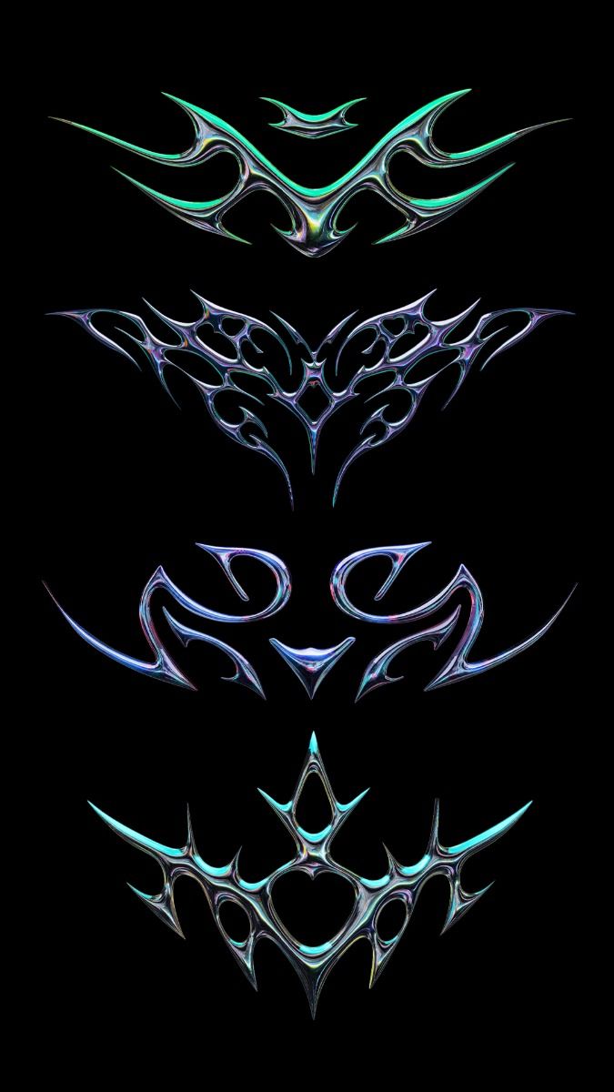 3D Chrome Y2K Style tribal tattoo High Quality