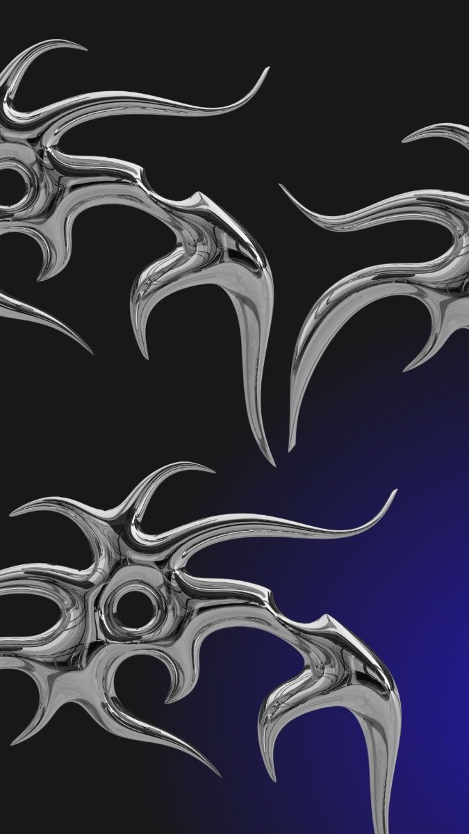 PSD 3D chrome abstract tribal shape, y2k style chrome