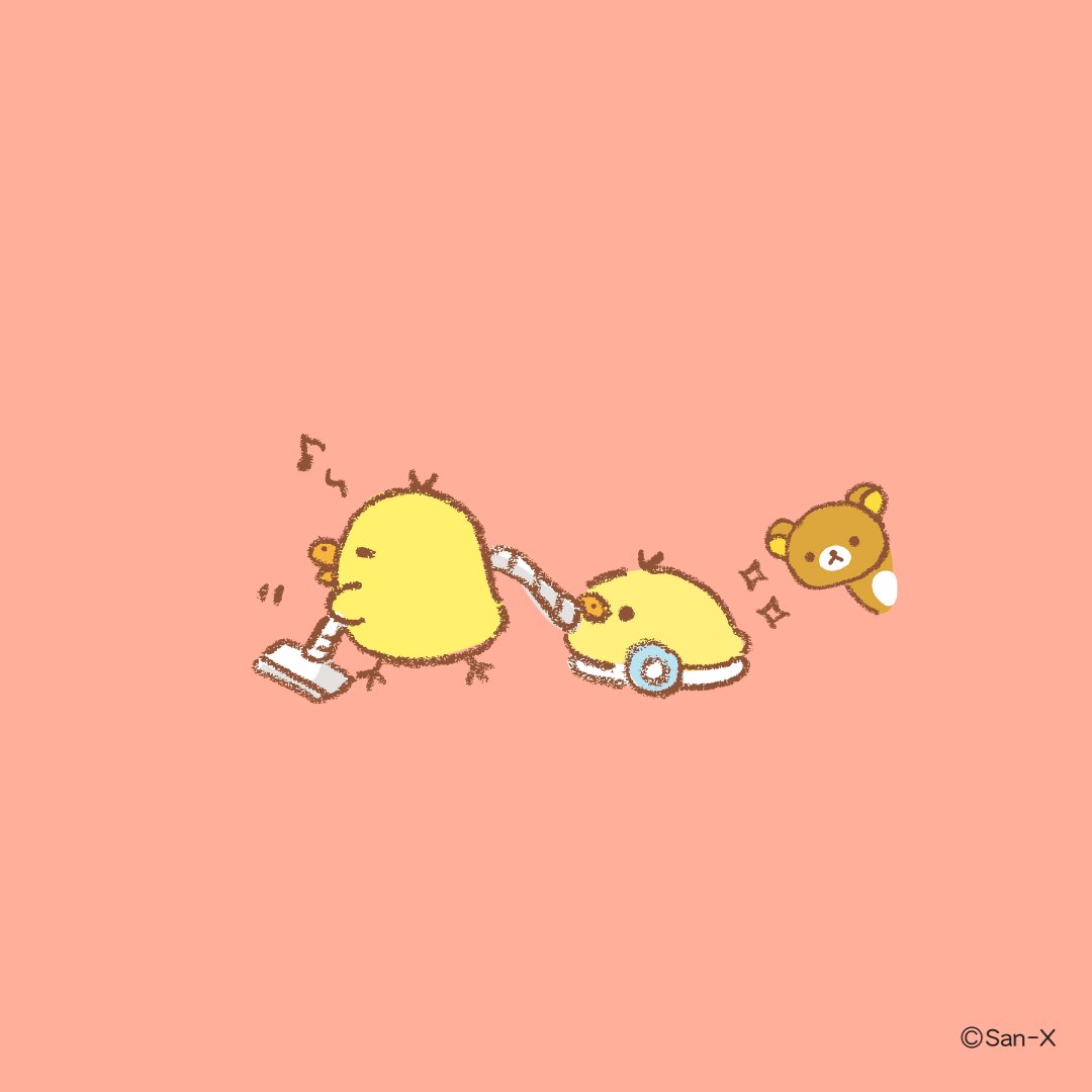 Rilakkuma Global is taking charge of the cleaning duties, while Rilakkuma supervises with a watchful eye