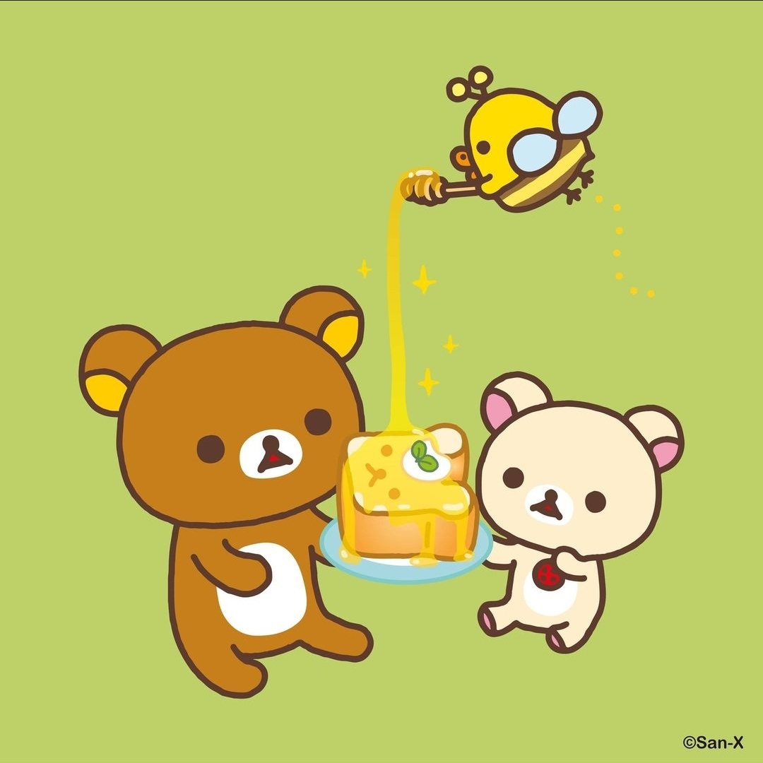 Rilakkuma Global special visit from the Kiiroitori bee! Honey on toast is a favorite of Rilakkuma and Korilakkuma! Have you ever tried it?