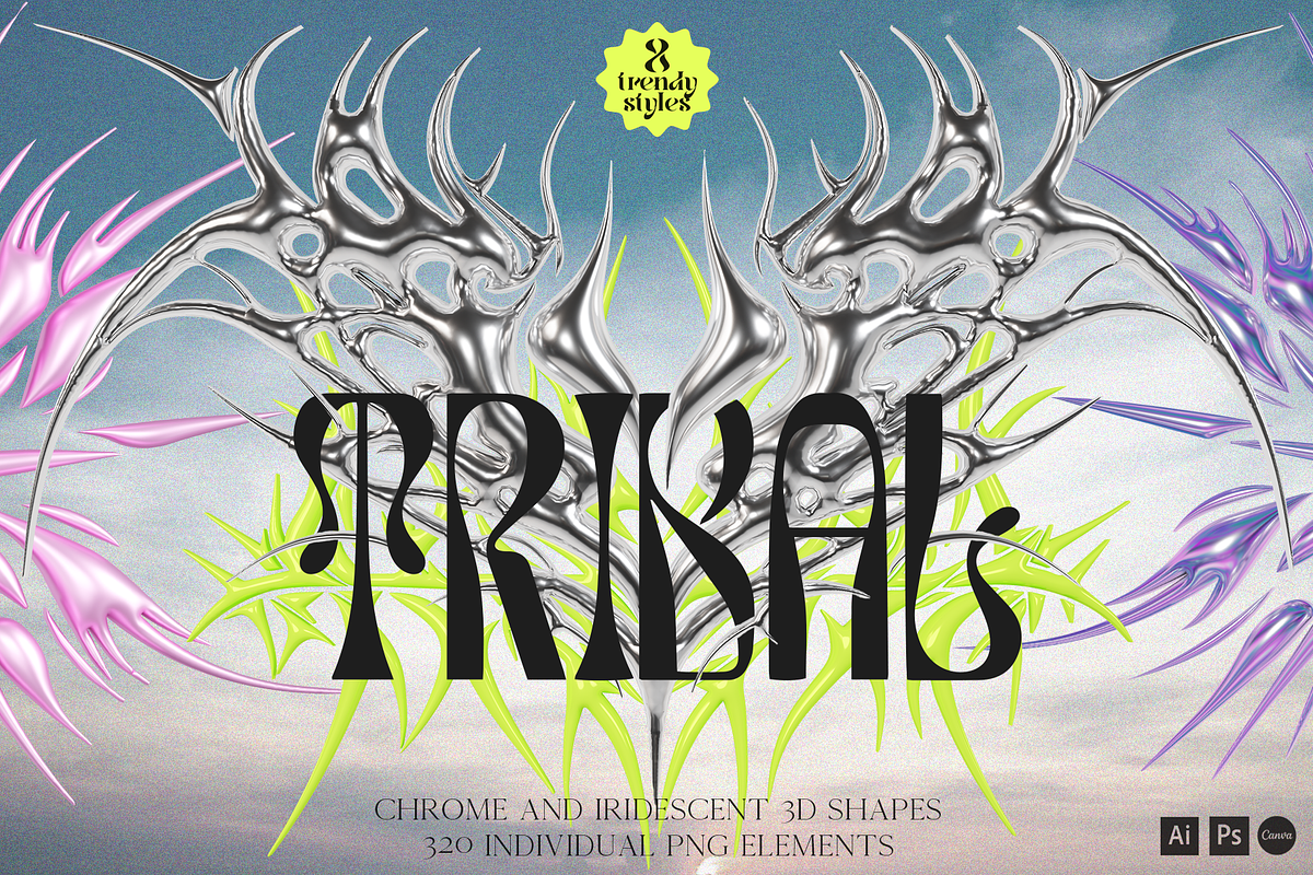 Tribal Chrome 3D Shapes, a Graphic