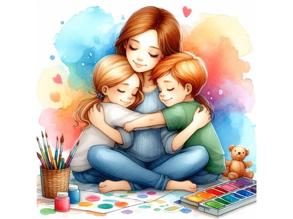 two kids hugging their mother By dianaxstoyanova