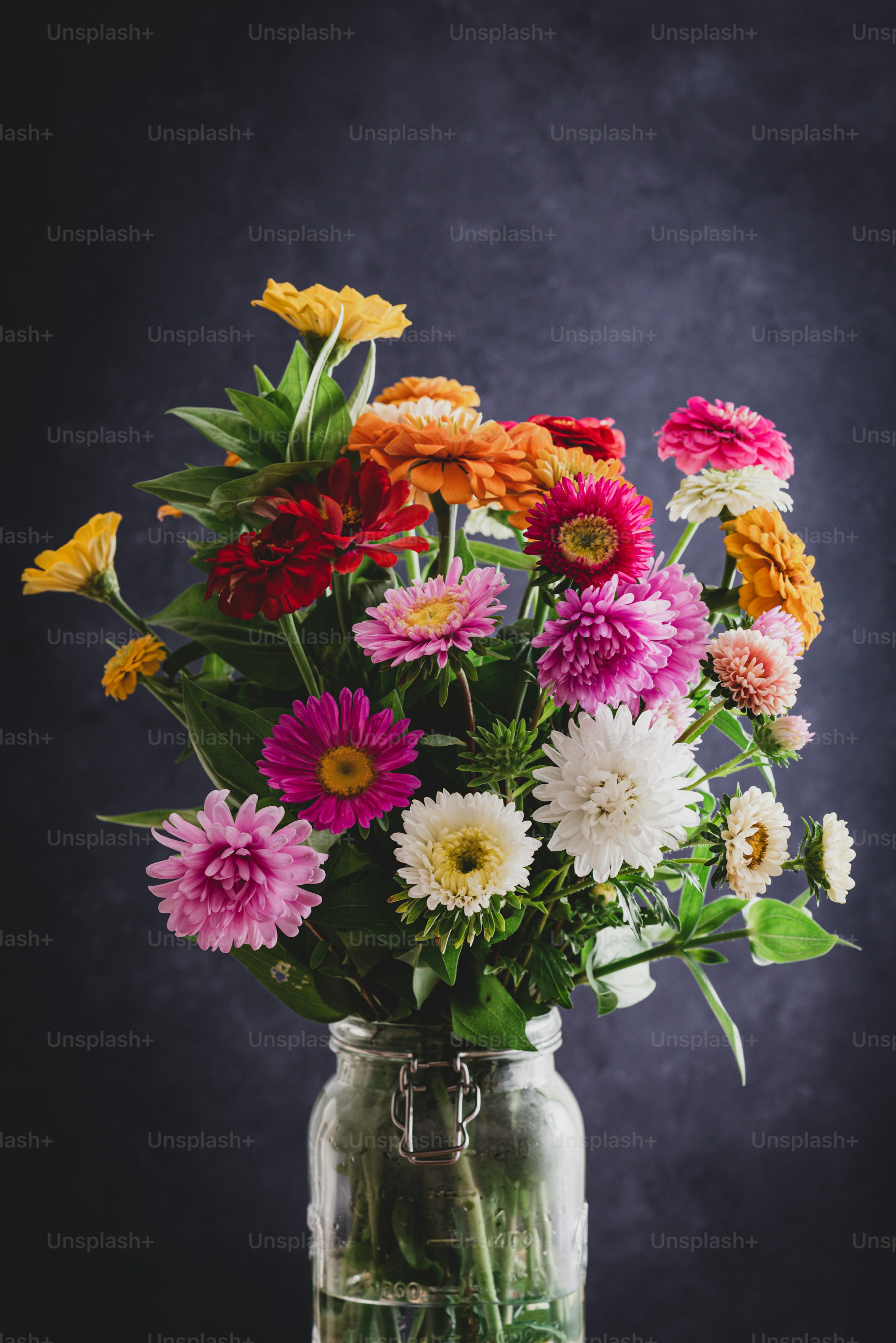 A vase filled with lots of colorful flowers photo