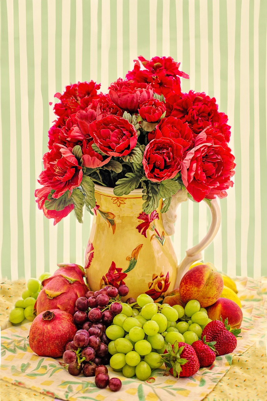 Flowers Fruit Vase Still