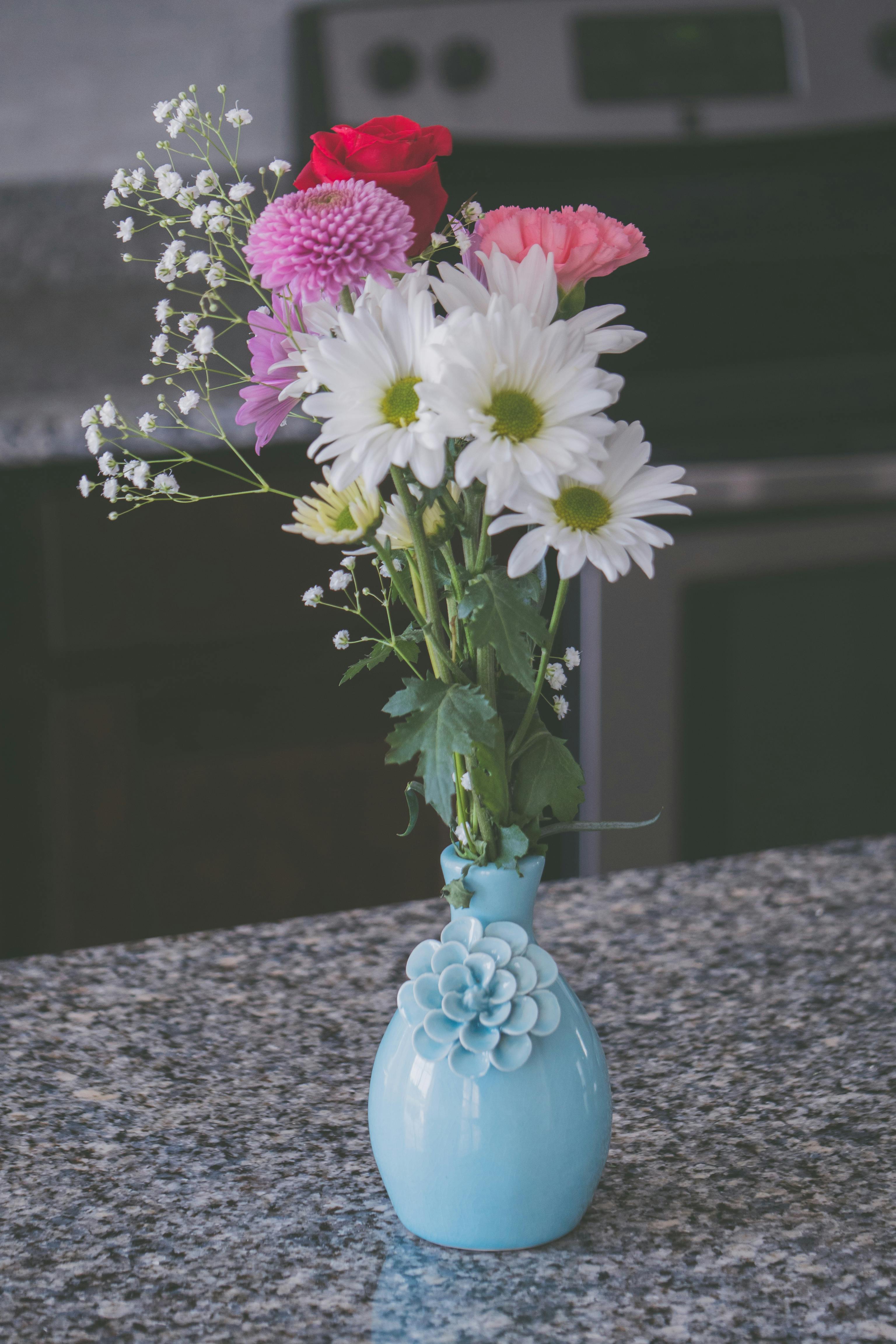 Assorted Flowers in Blue Vase · Free