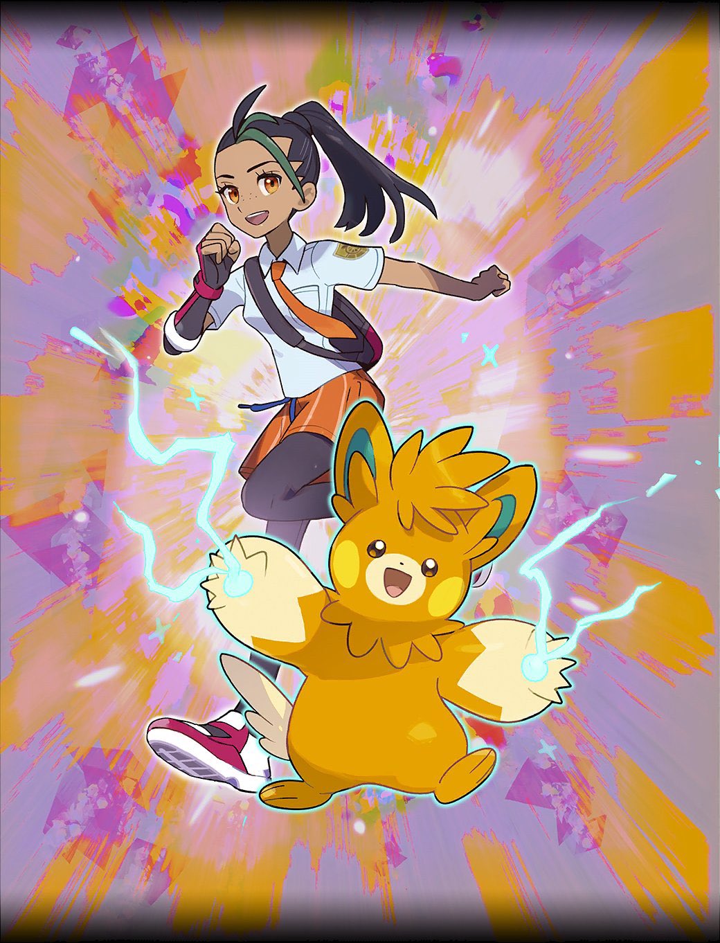 Lewtwo artwork of Nemona & Pawmot from Pokemon Masters is so cute