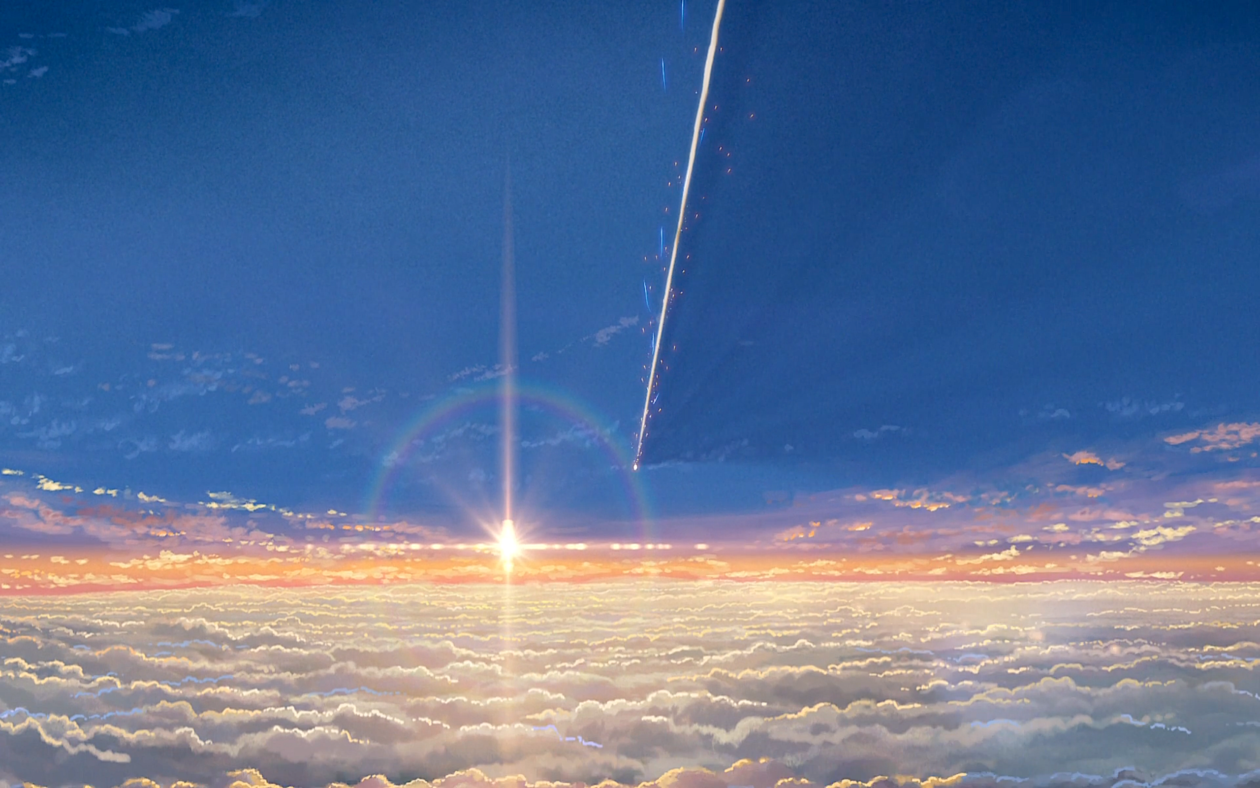 Scenic Anime Sky: Comet at Sunset HD Wallpaper