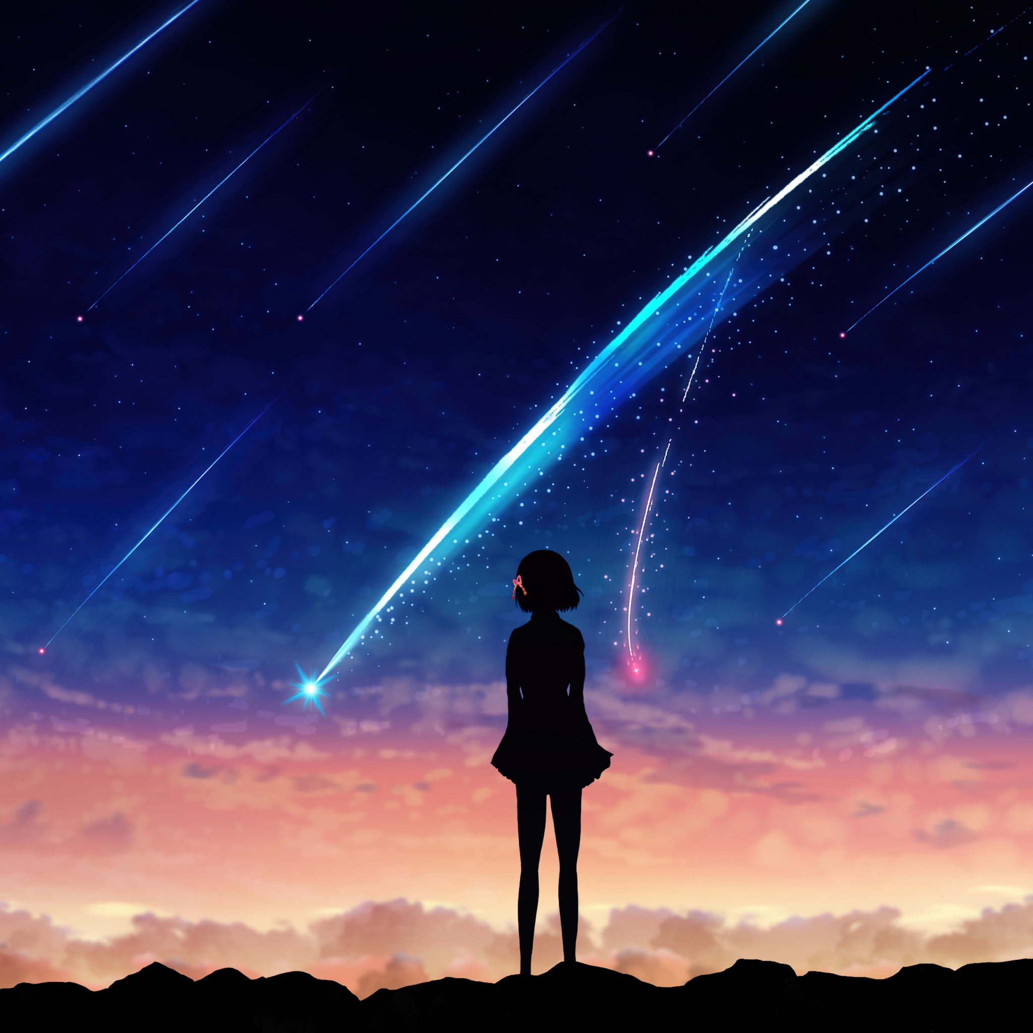 Mitsuha Miyamizu Wallpaper 4K, Silhouette, Lofi, Your Name