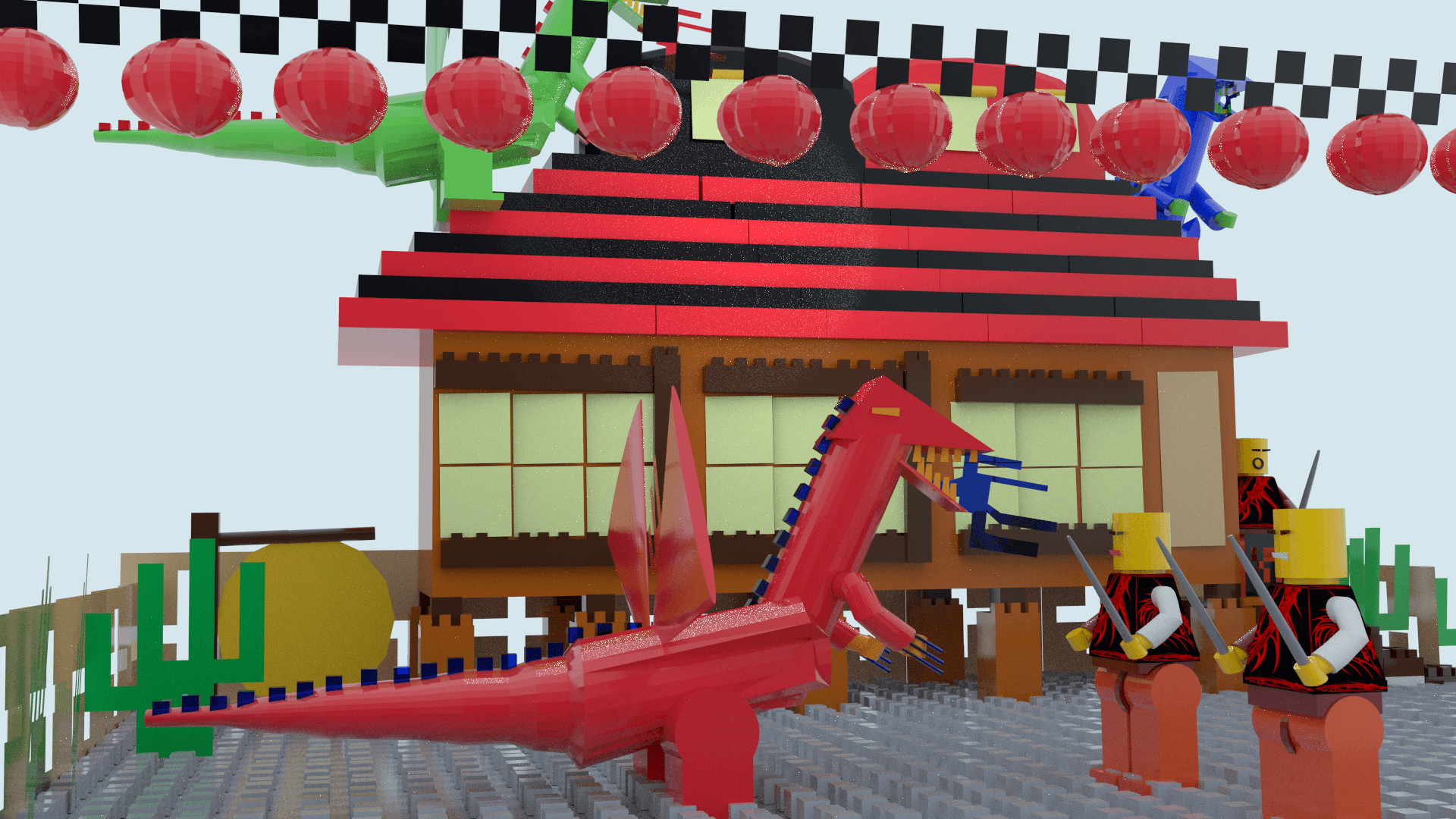 Lego Dragon Construction Set 3D Render, Digital Art