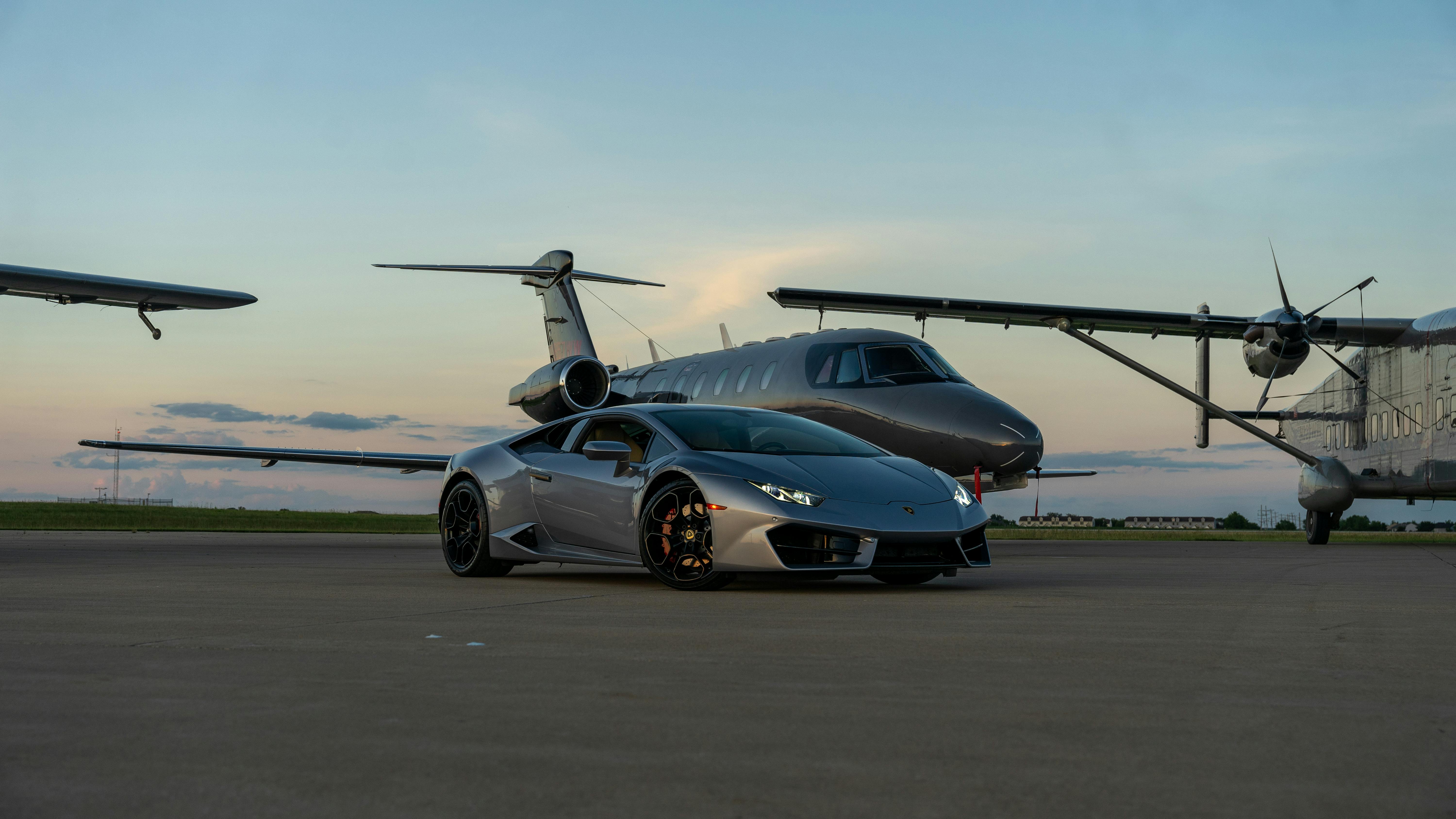 Luxury Car and Private Jet at Sunset in Illinois · Free
