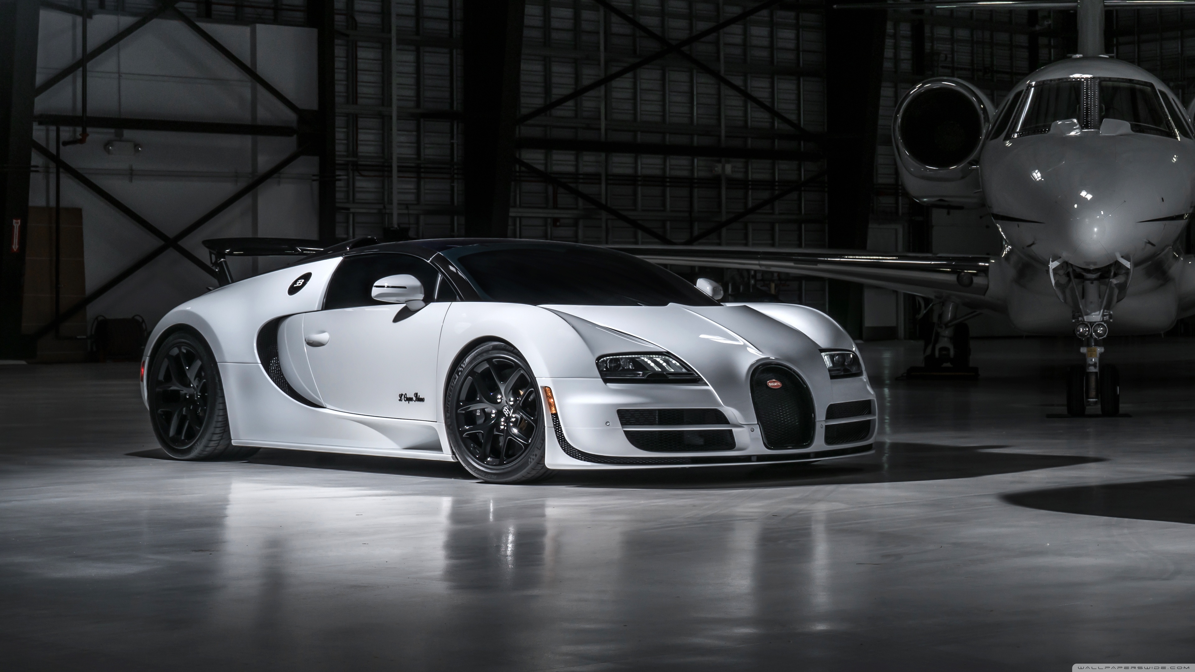 Bugatti Veyron Sports Car and Private Jet 4K UHD Wallpaper for UltraHD Desktop and TV, Widescreen and UltraWide Display, Dual Monitor