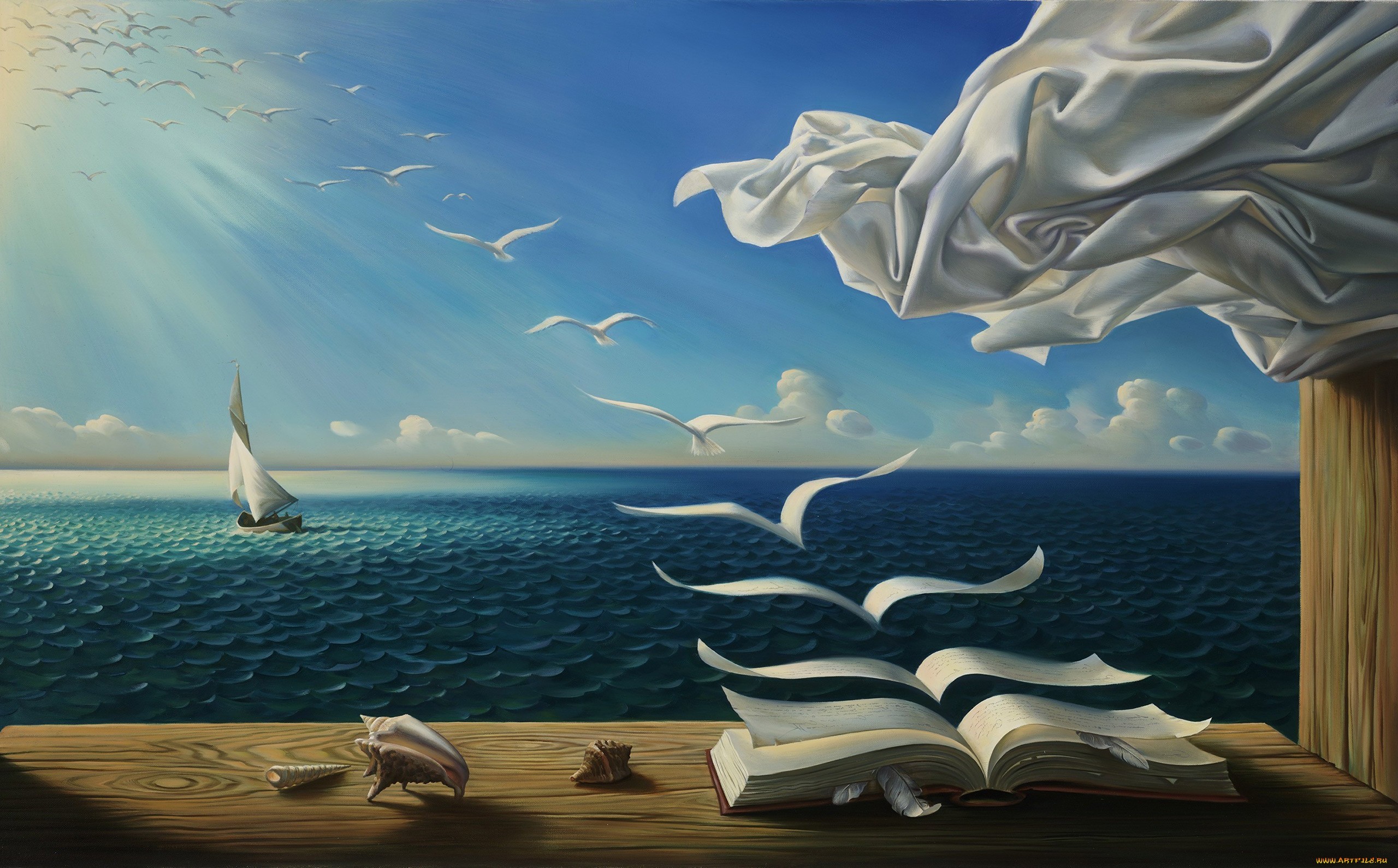 sky, Sea, Books, Birds, Rob Gonsalves Wallpaper HD / Desktop and Mobile Background