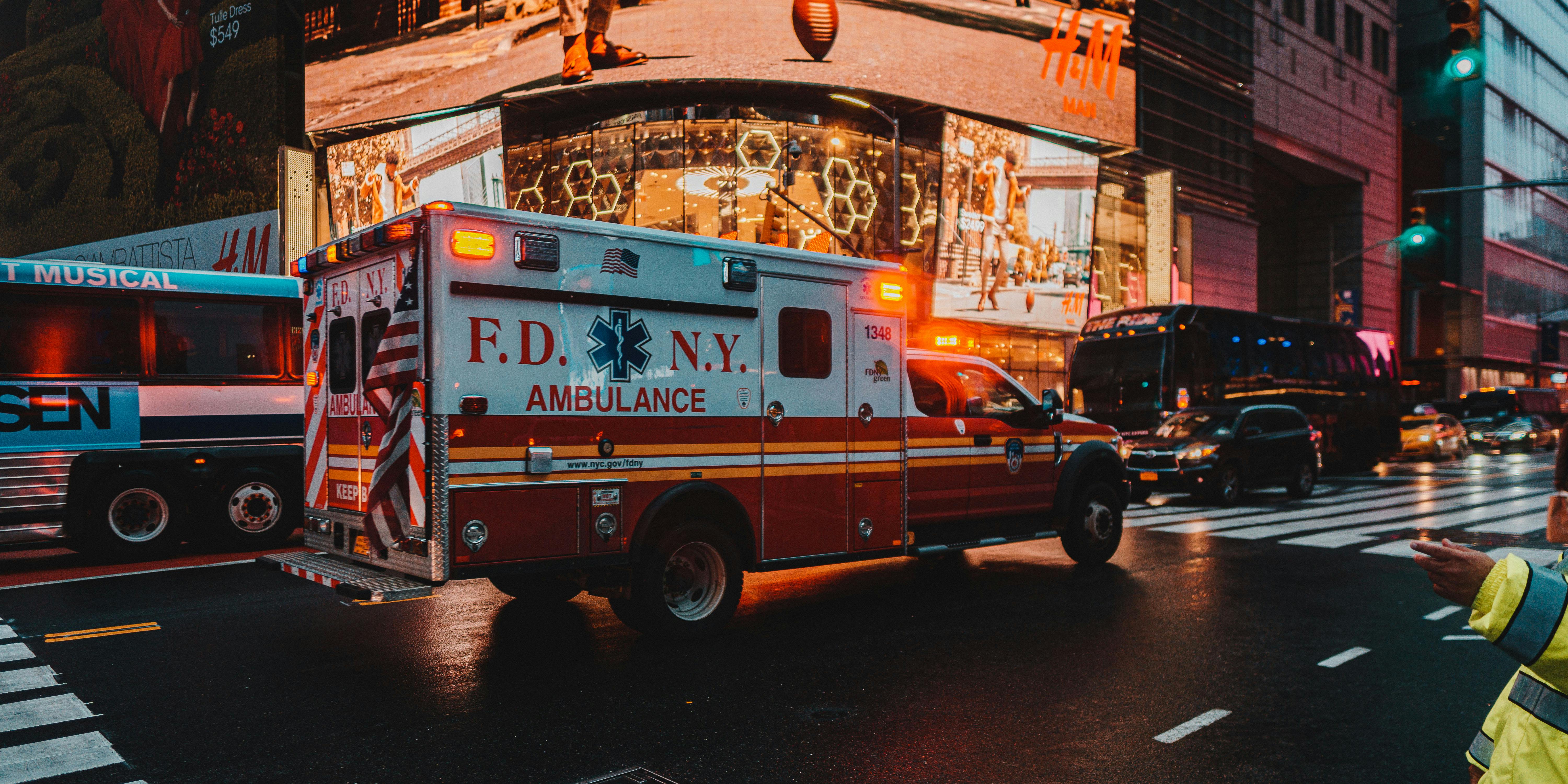 Parked Fire Truck on Wet Pavement