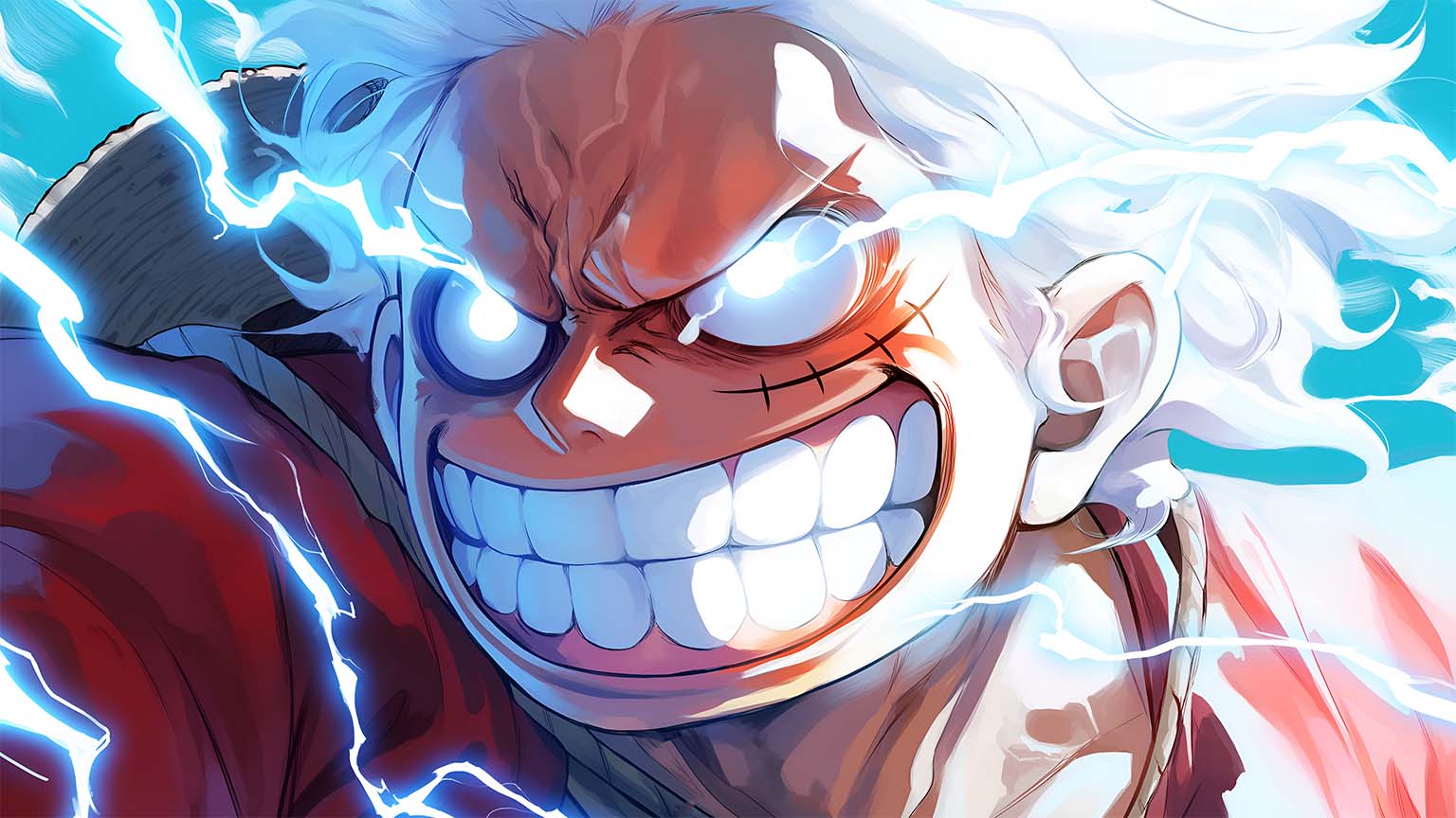 Gear 5 Luffy Lightning Smile One Piece Desktop Wallpaper 4K