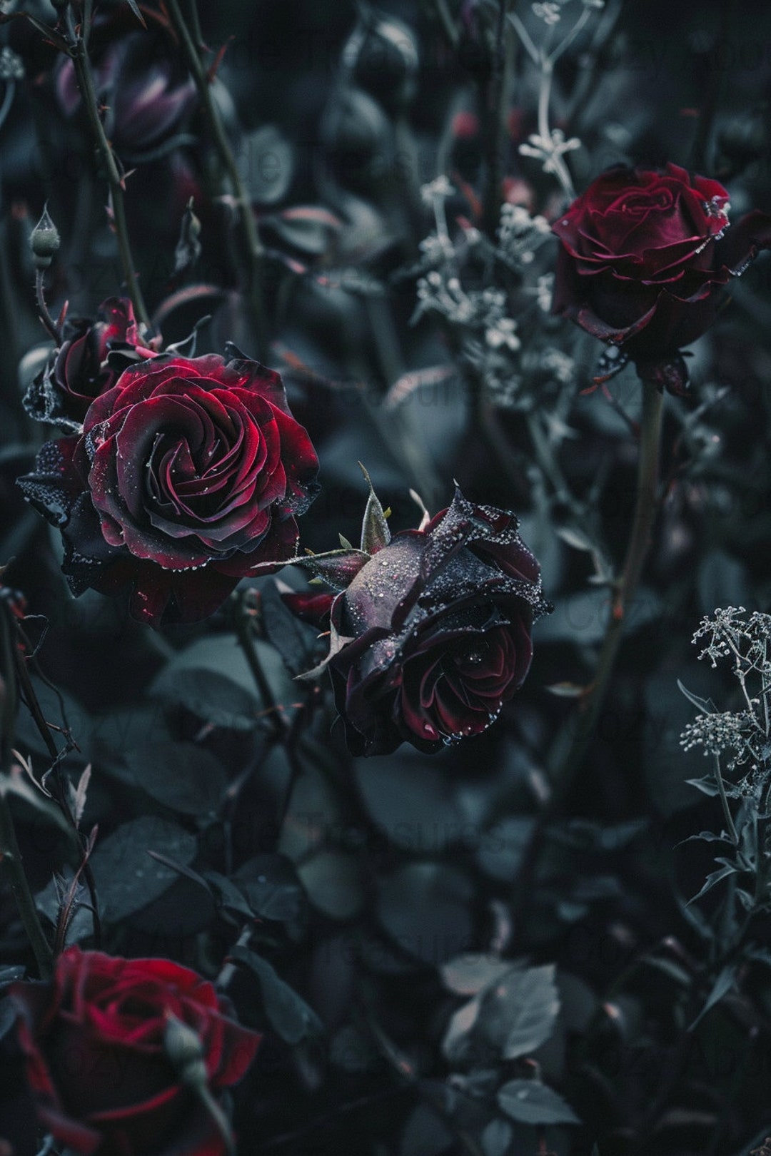 Dark Red Roses Digital Wall Art, Gothic Floral Background, Moody Nature Photography, Instant Download, Desktop and Phone Wallpaper