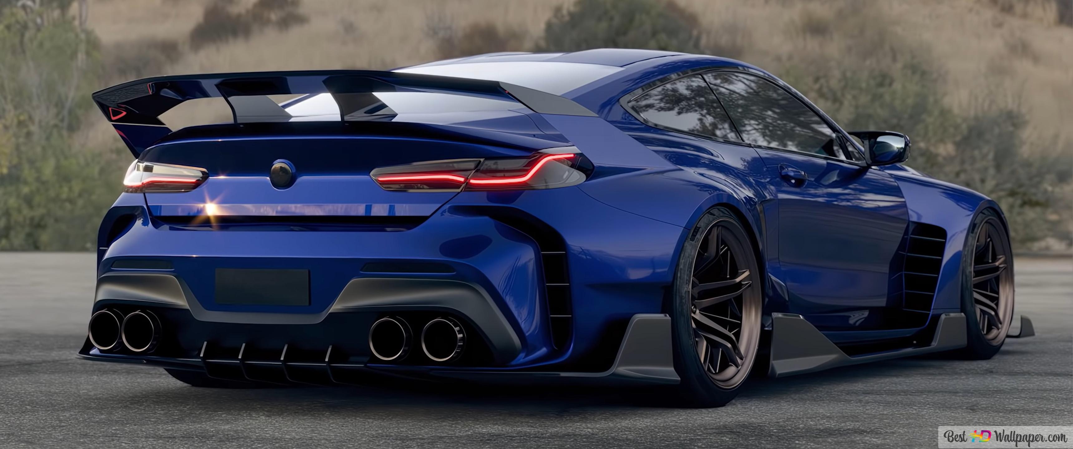 Blue bmw m8 gtr rear view 4K wallpaper download