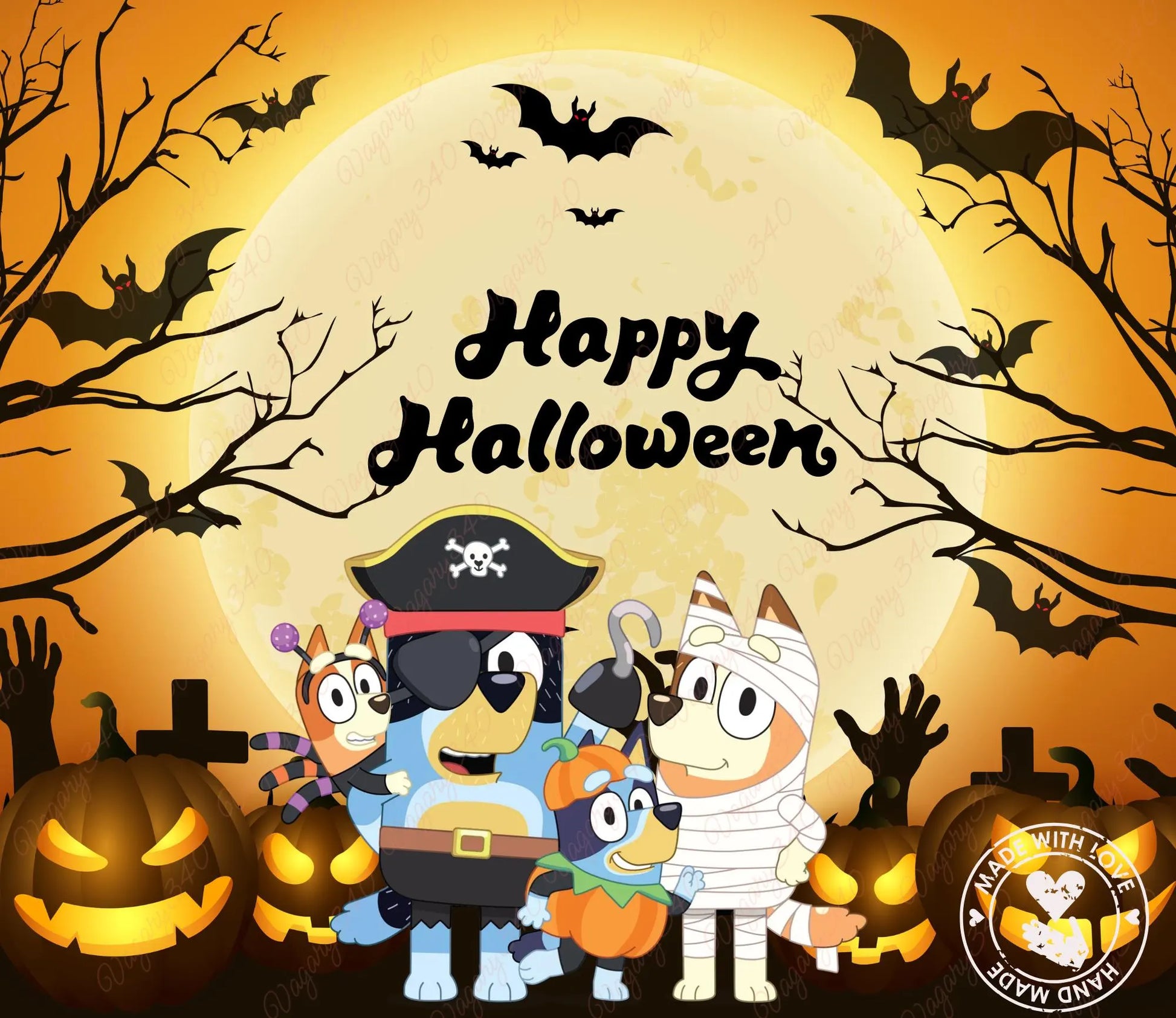 Bluey Halloween Tumbler Wrap 20 oz. Happy Halloween Bluey PNG Design