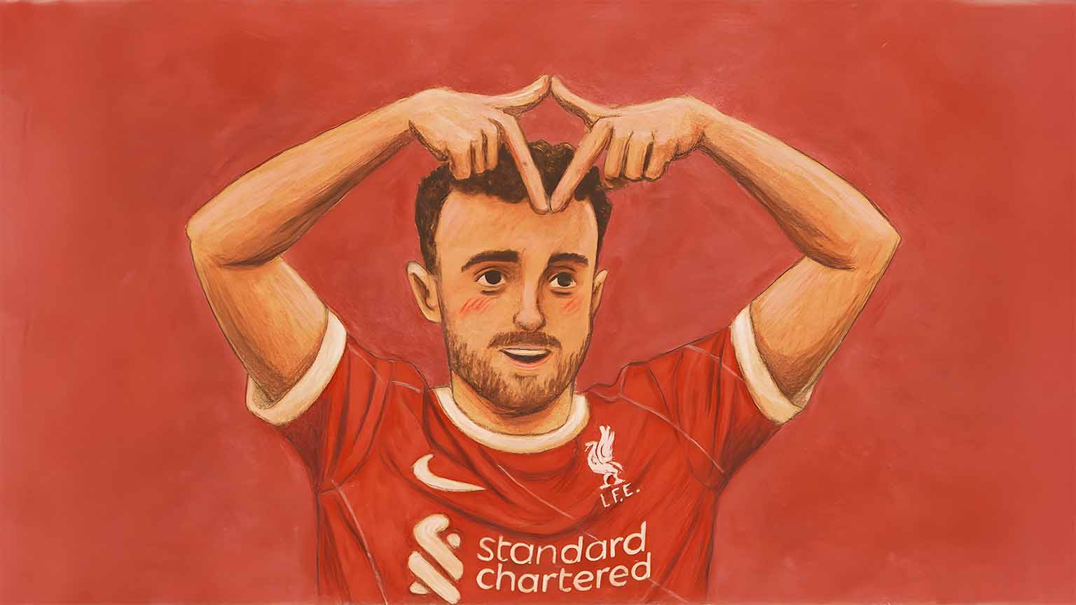Diogo Jota Liverpool Celebration Red Shirt Wallpaper