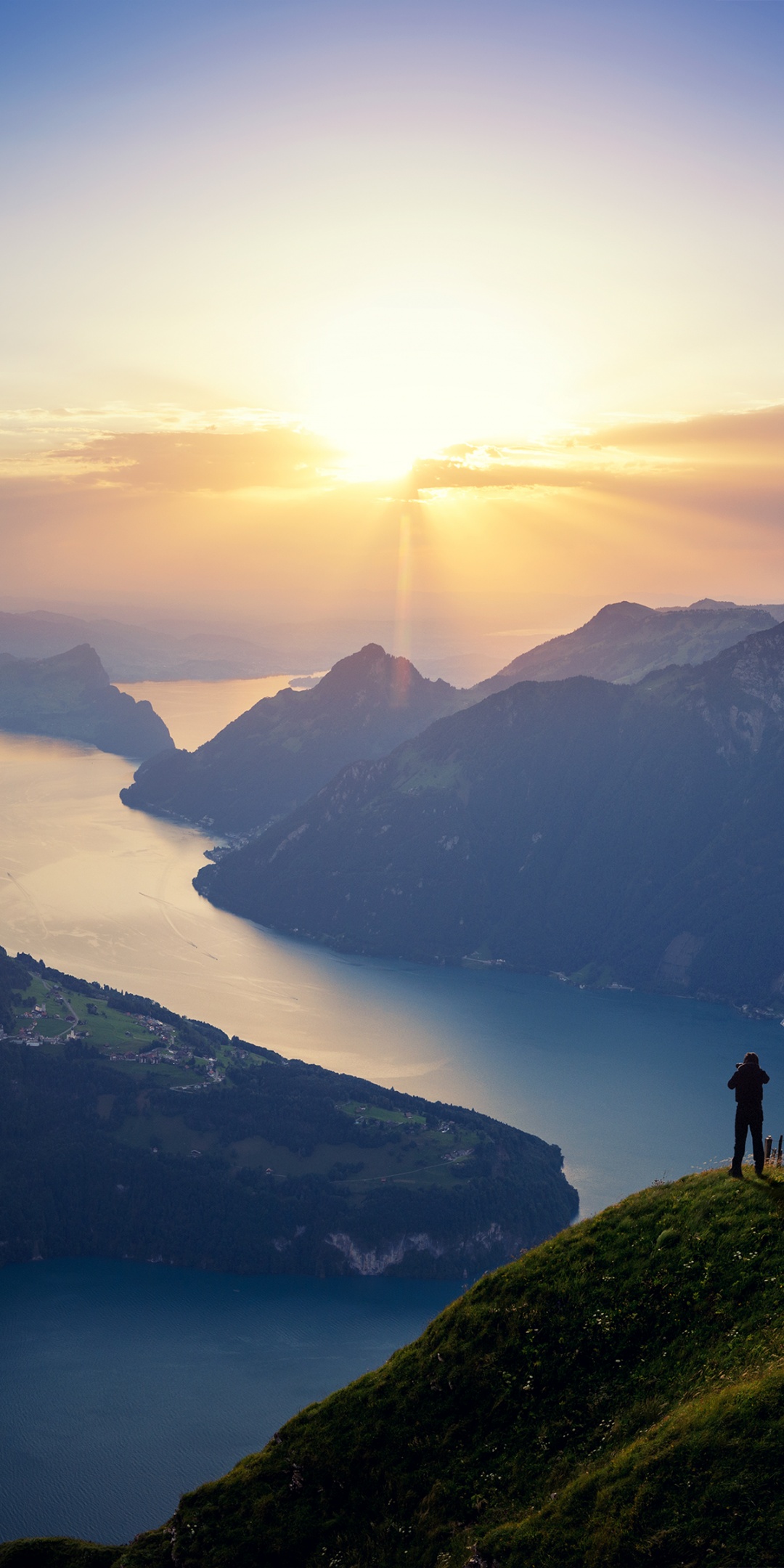 Lake Lucerne Wallpaper 4K, Landscape, Mountains, Sunset