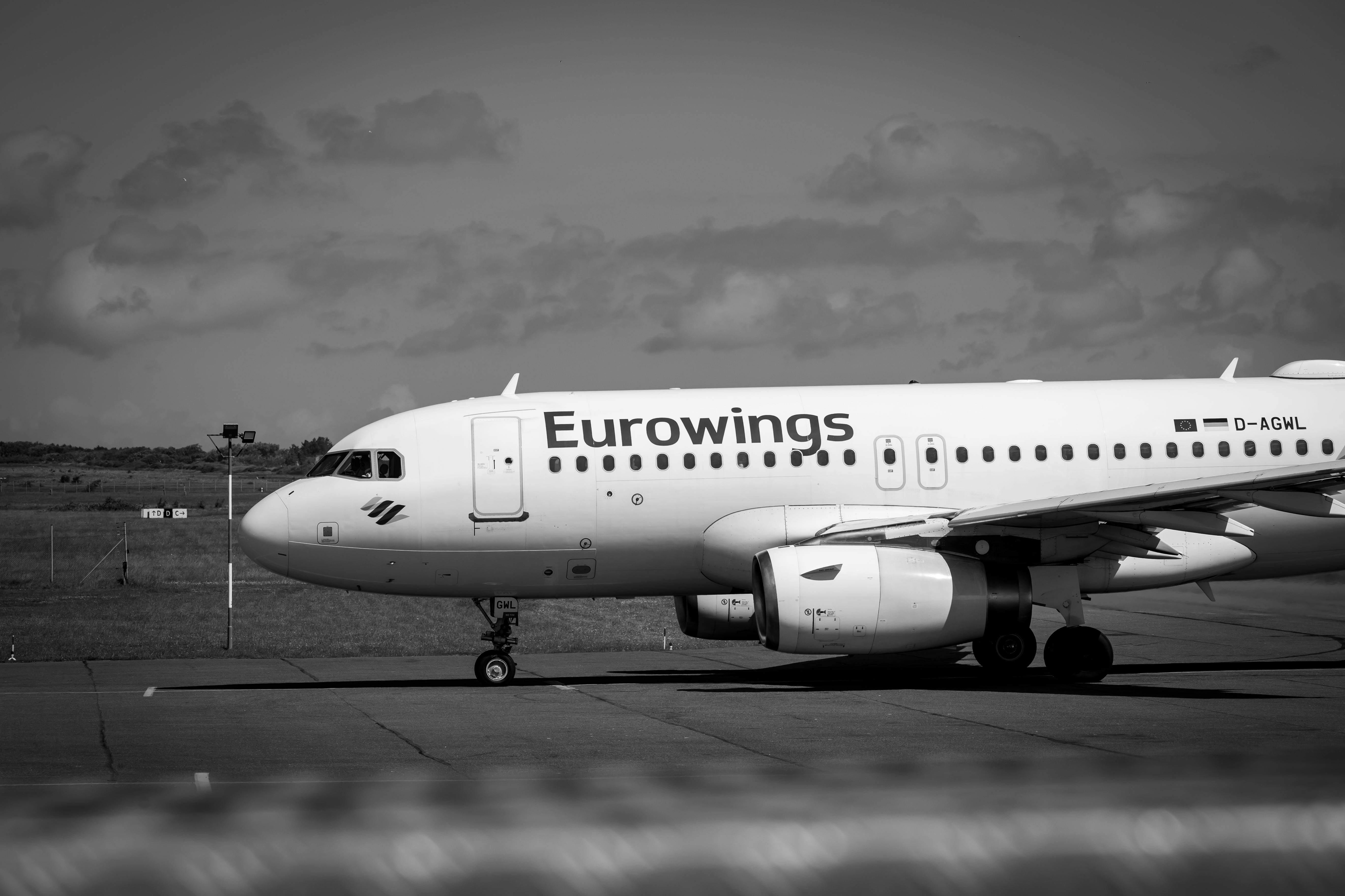 Eurowings Airbus Preparing for Takeoff in Black and White · Free
