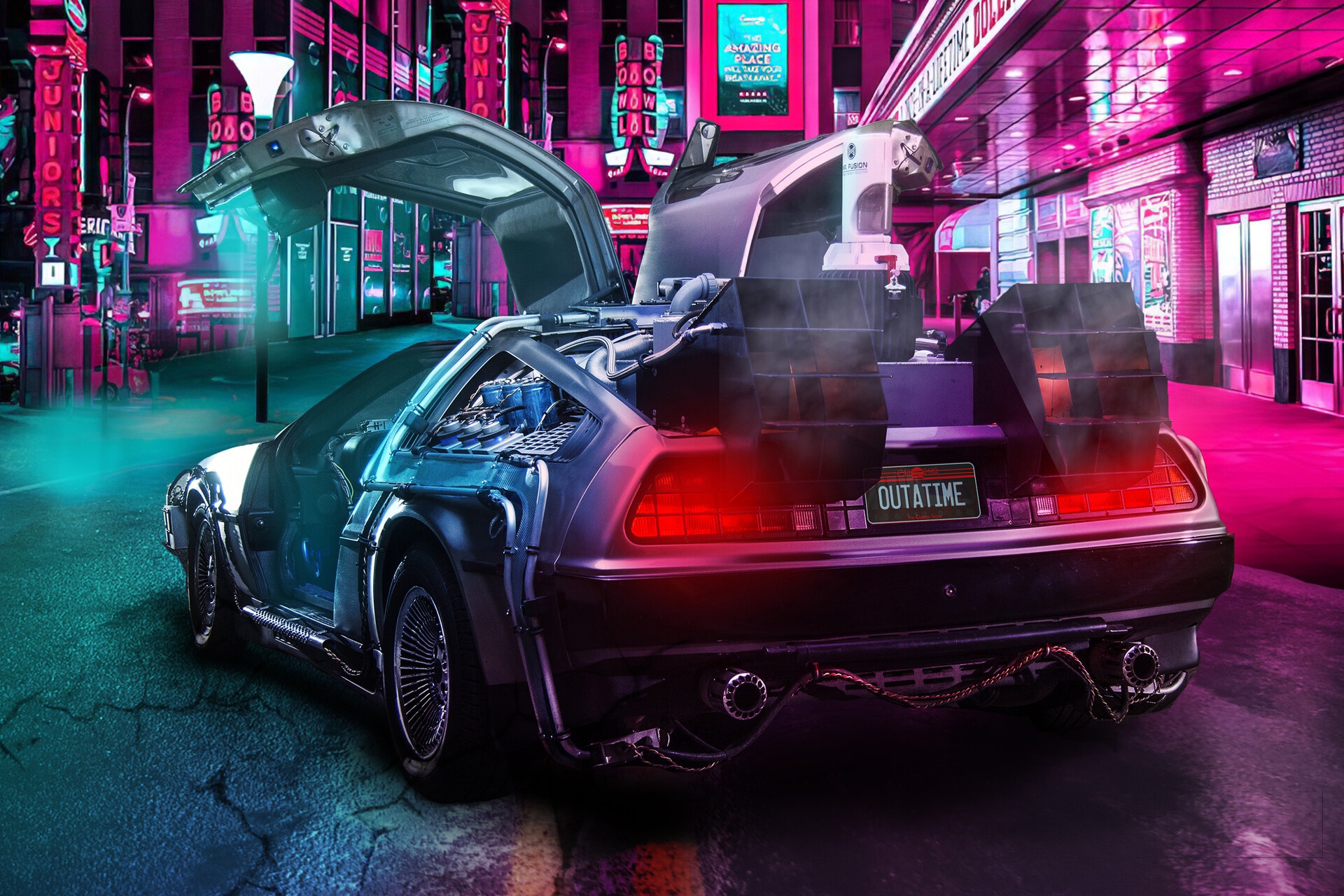 Wallpaper Machine, Auto, Night, The City, Style, DeLorean DMC 12, Style, DeLorean For Mobile And Desktop, Section рендеринг, Resolution 1920x1280